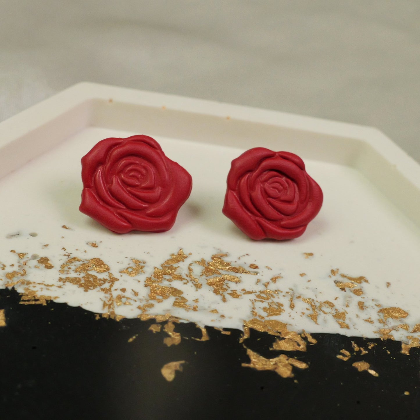Dark Red Rose Studs