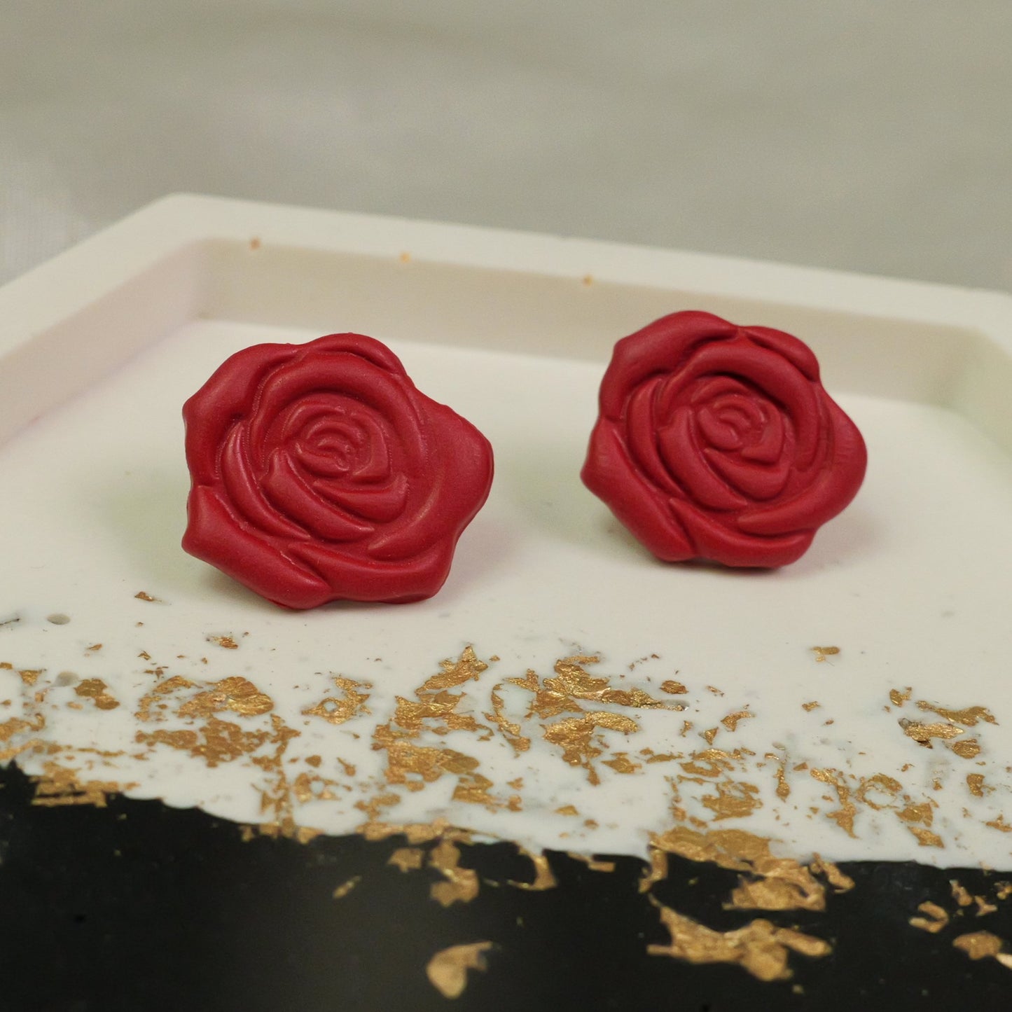 Dark Red Rose Studs