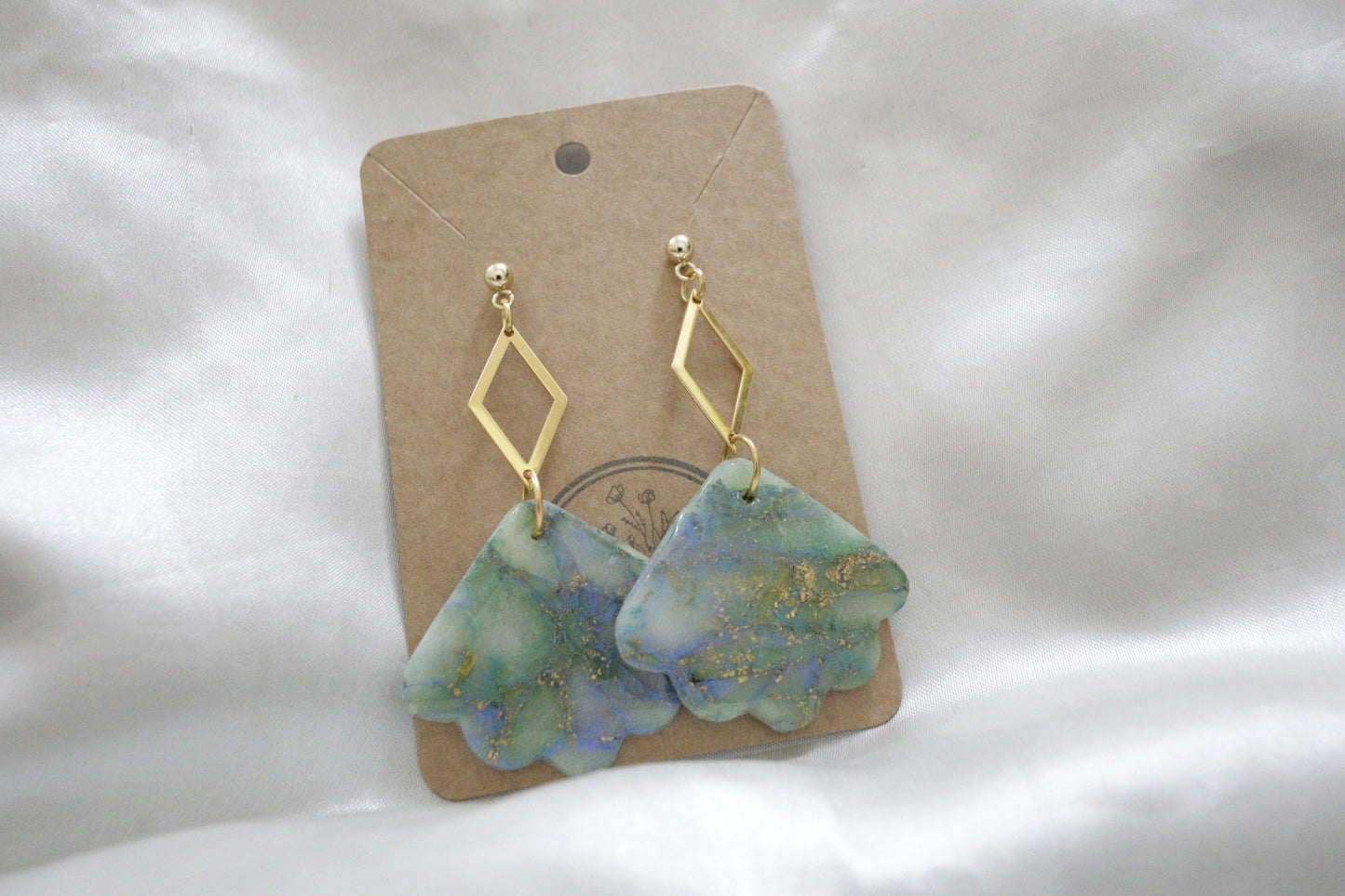 Translucent Green and Blue Polymer Clay Earrings / Bridal Earrings