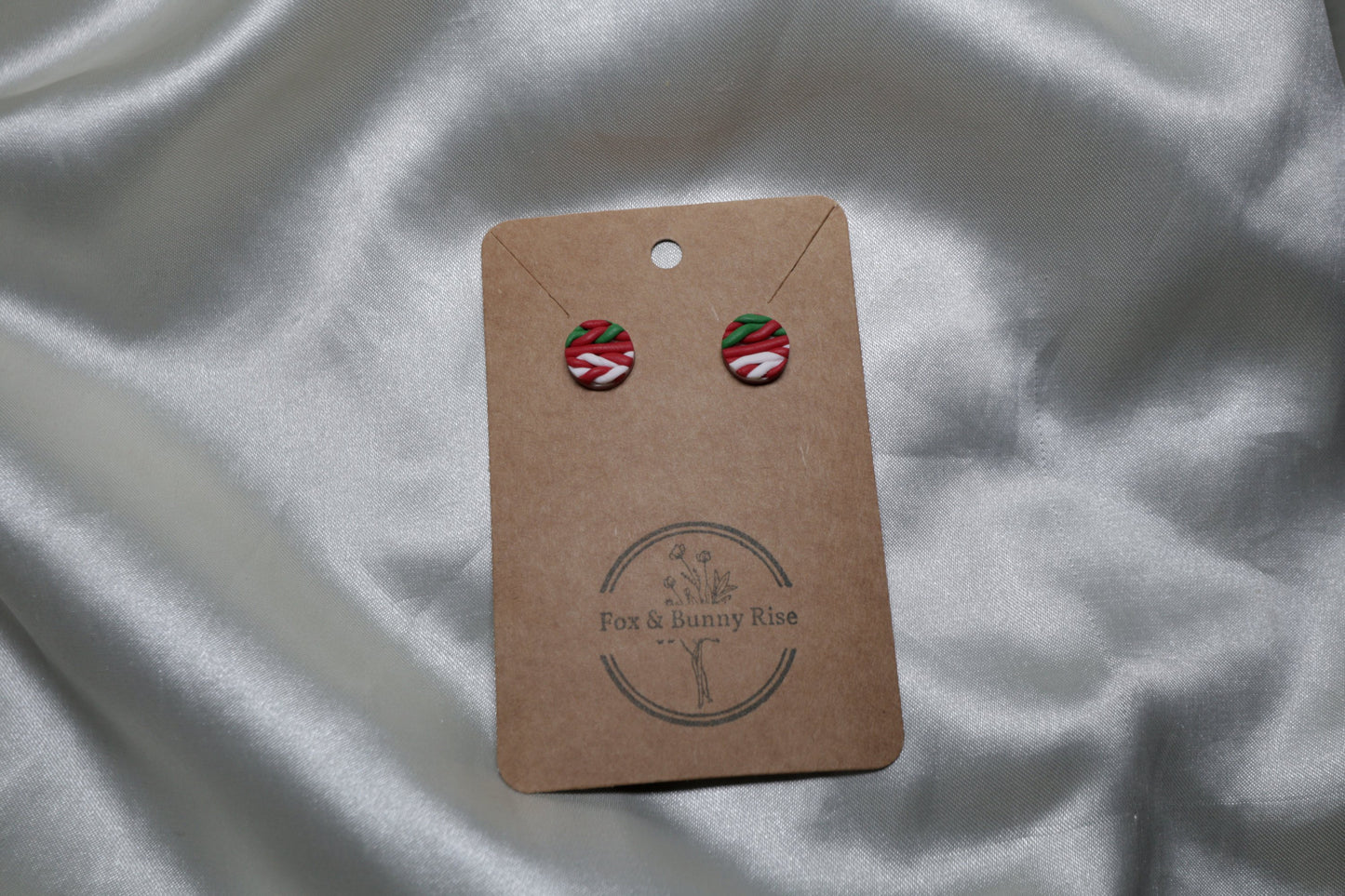 Polymer Clay Red, White and Green Braided Studs