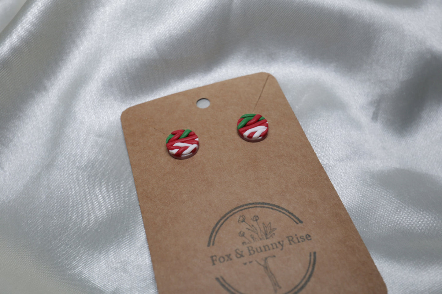 Polymer Clay Red, White and Green Braided Studs