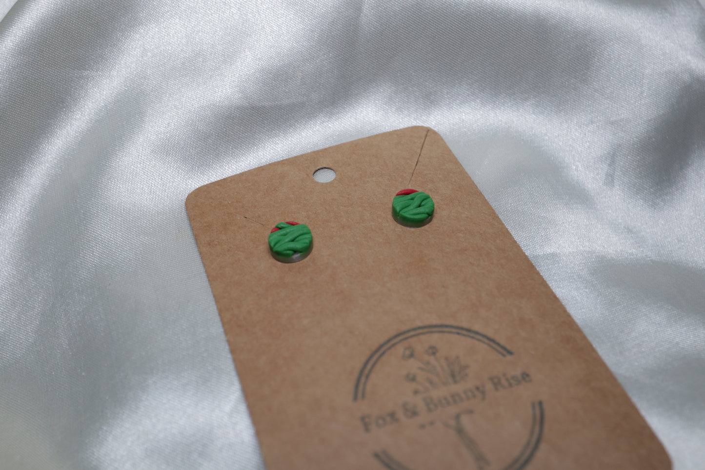 Polymer Clay Green and Red Braided Studs