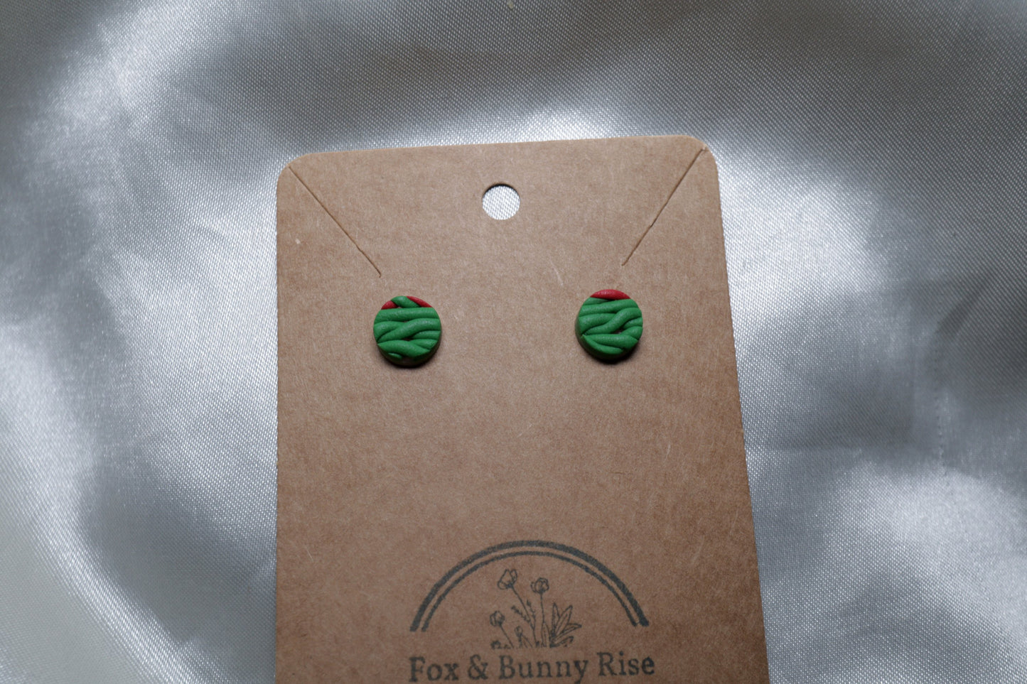 Polymer Clay Green and Red Braided Studs