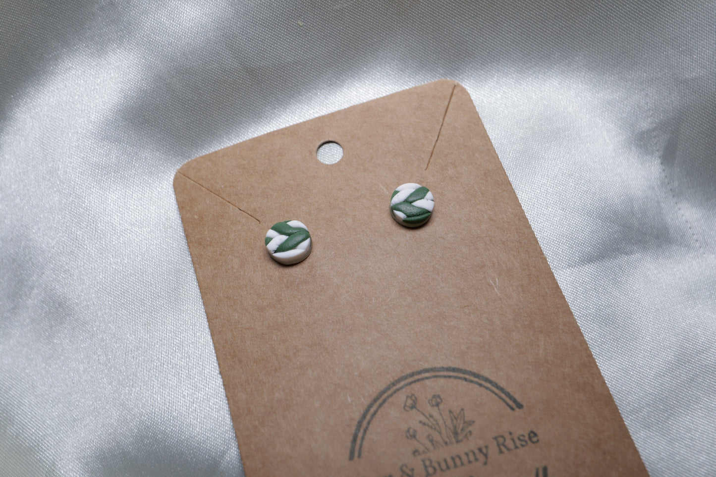 Polymer Clay Green and White Braided Studs