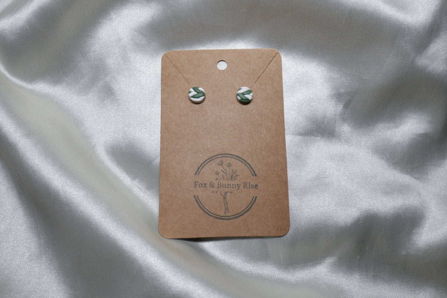 Polymer Clay Green and White Braided Studs