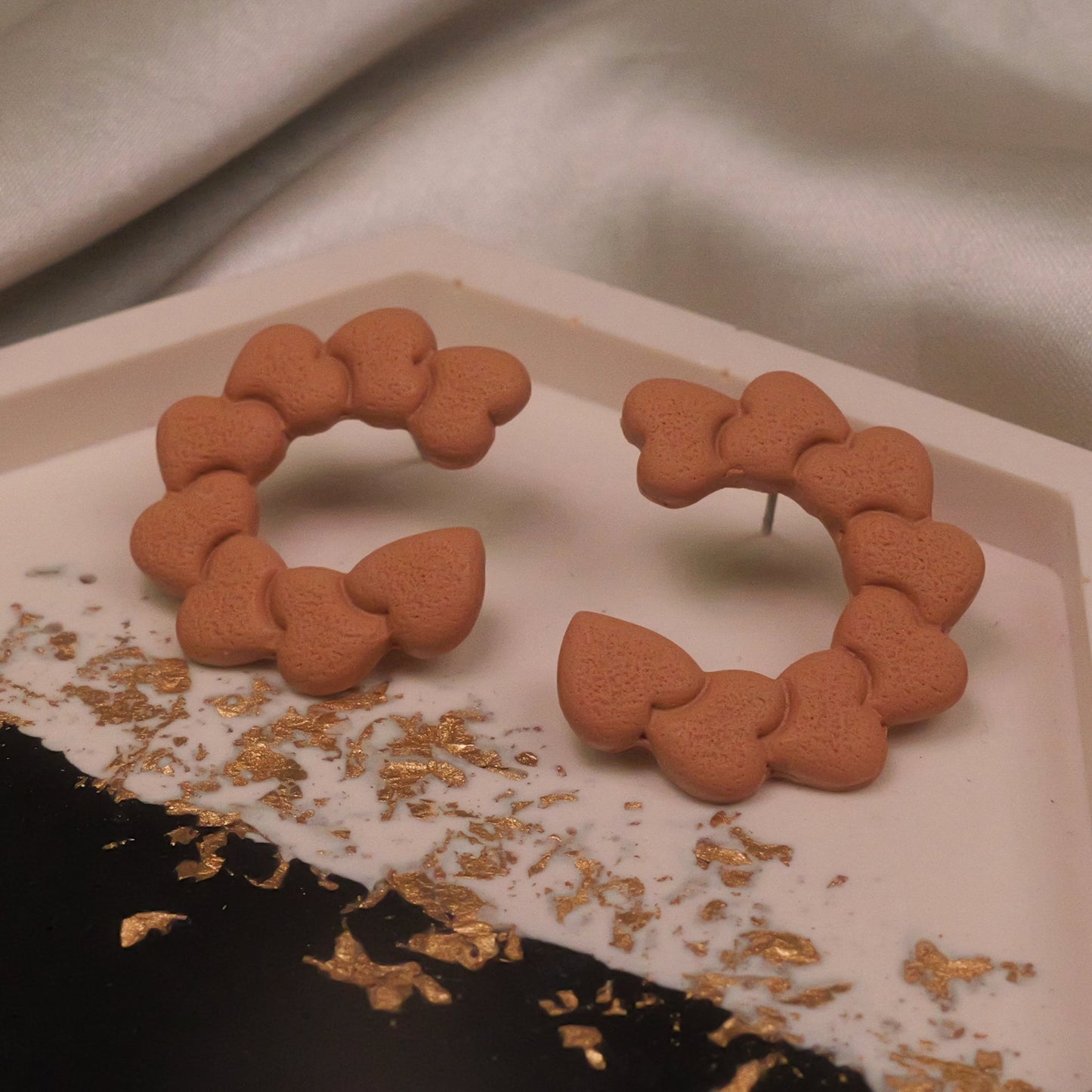 Textured Multi Heart Studs - Soft Wheat