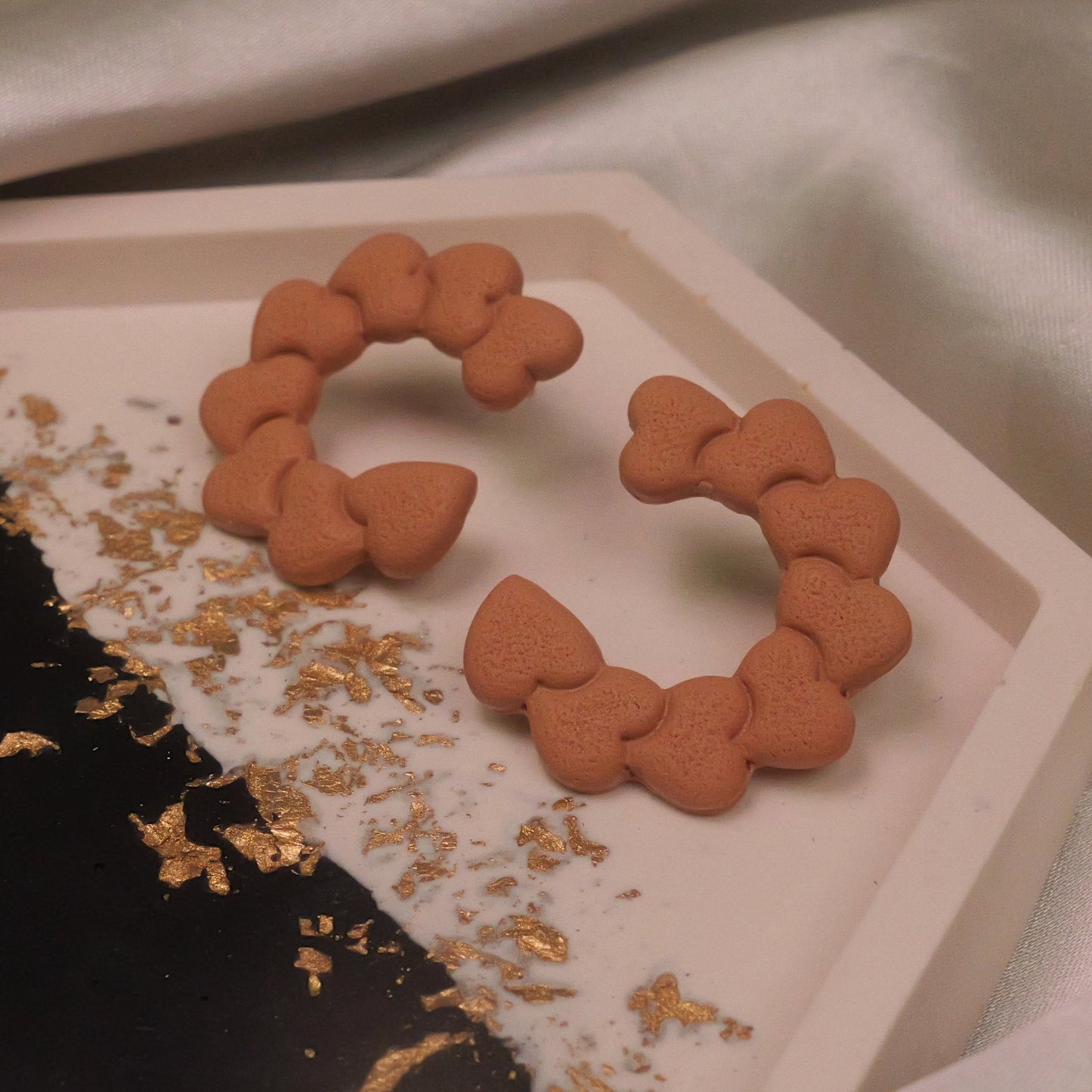 Textured Multi Heart Studs - Soft Wheat