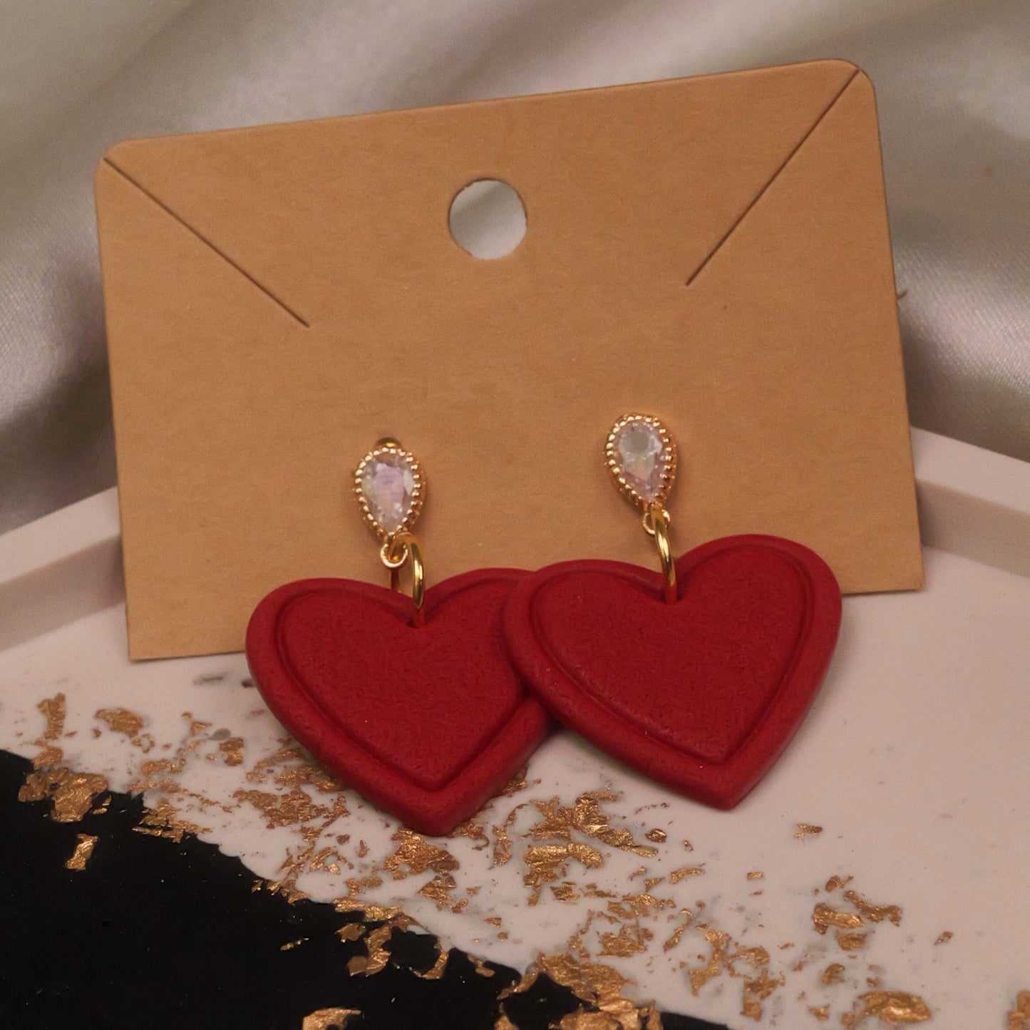 Textured Heart with Teardrop Cubic Zirconia - Dark Red