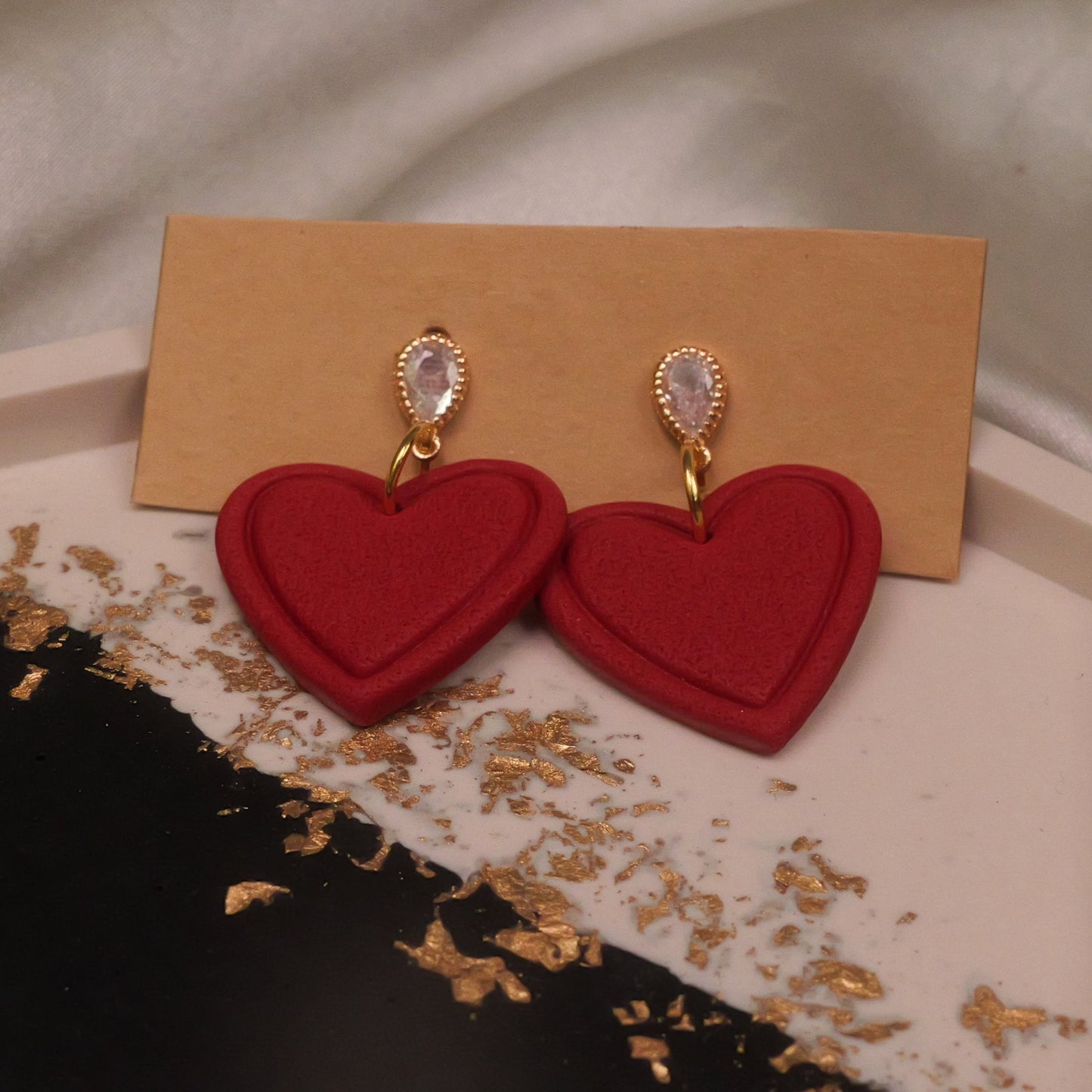 Textured Heart with Teardrop Cubic Zirconia - Dark Red