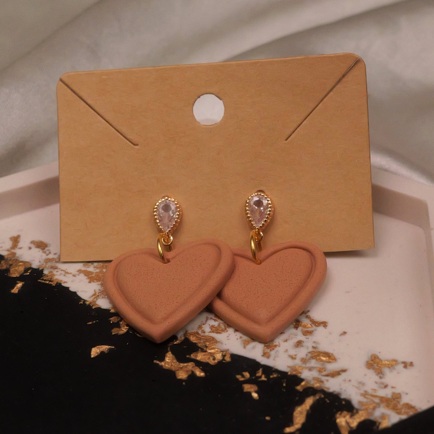 Textured Heart with Teardrop Cubic Zirconia - Soft Wheat