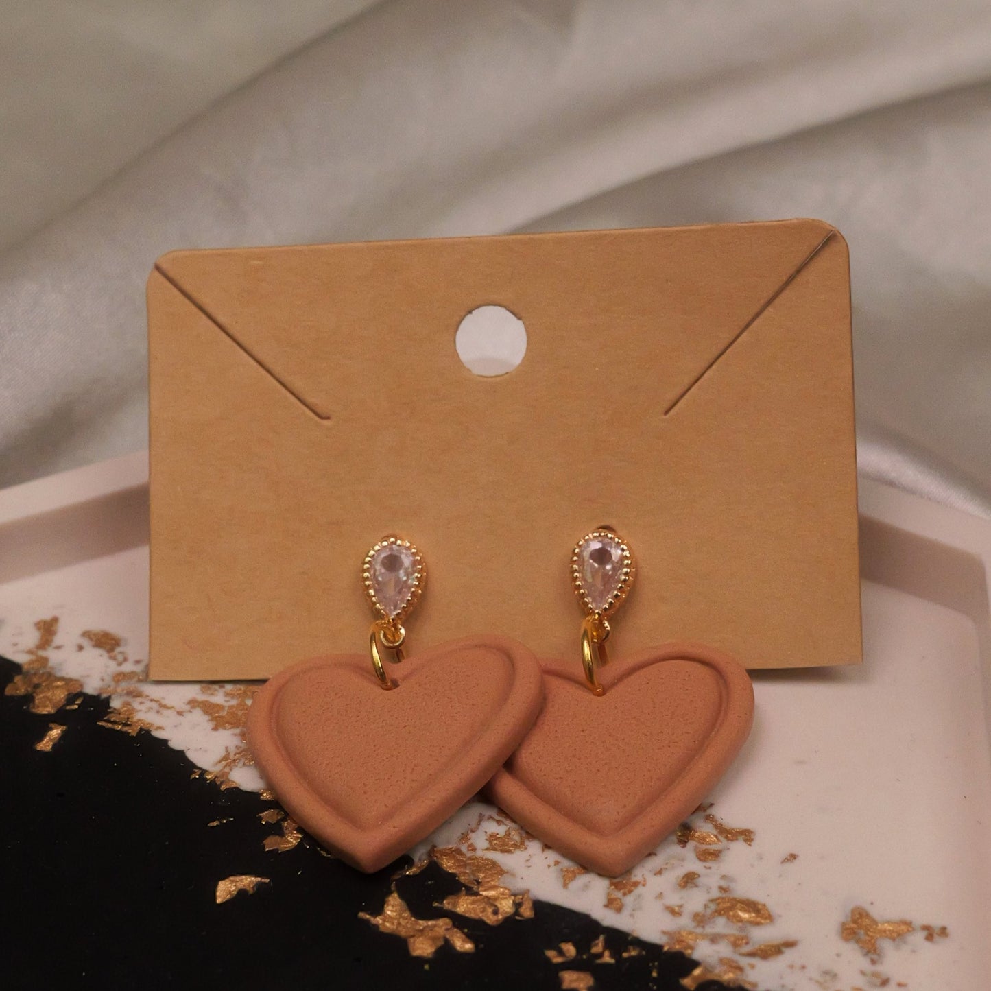 Textured Heart with Teardrop Cubic Zirconia - Soft Wheat