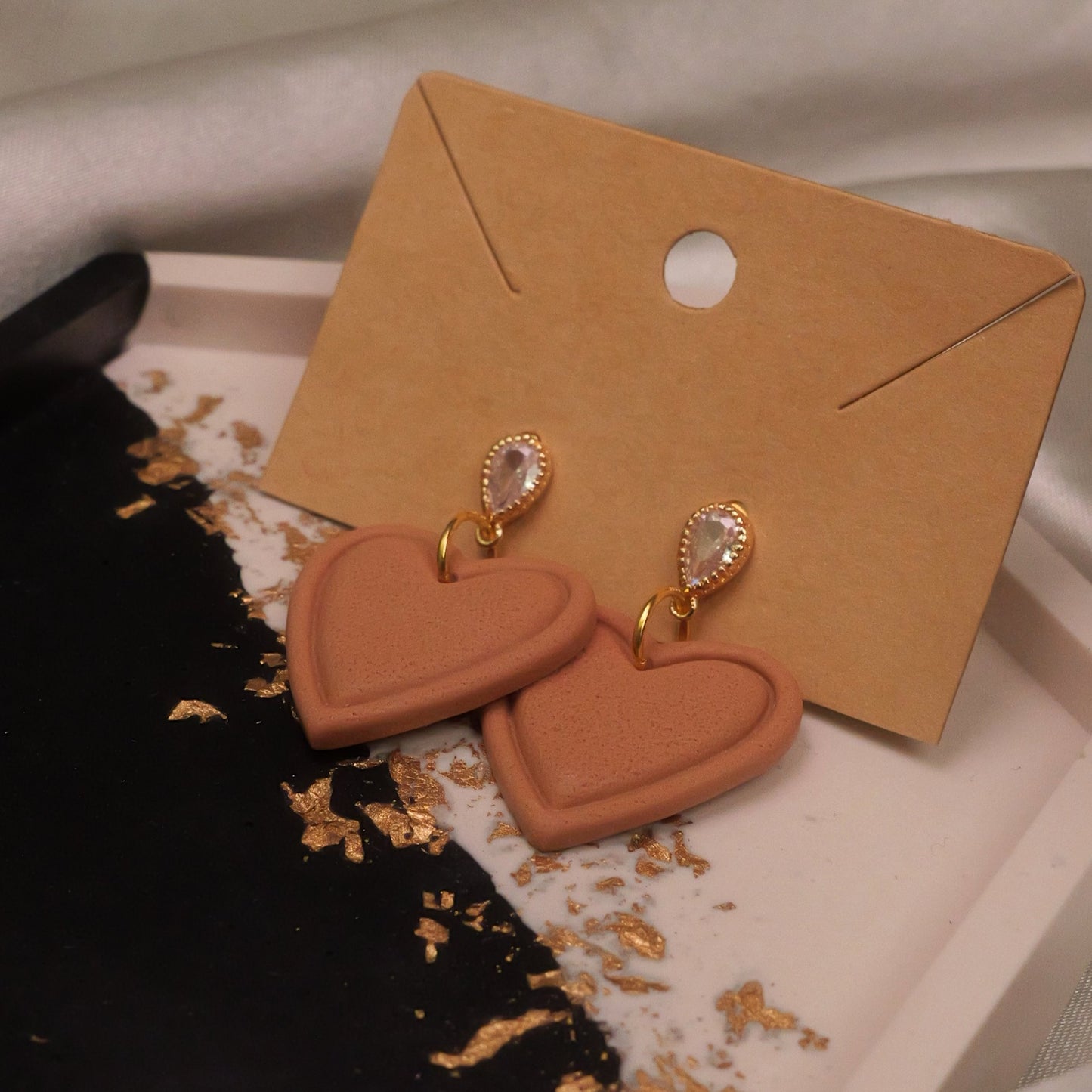 Textured Heart with Teardrop Cubic Zirconia - Soft Wheat