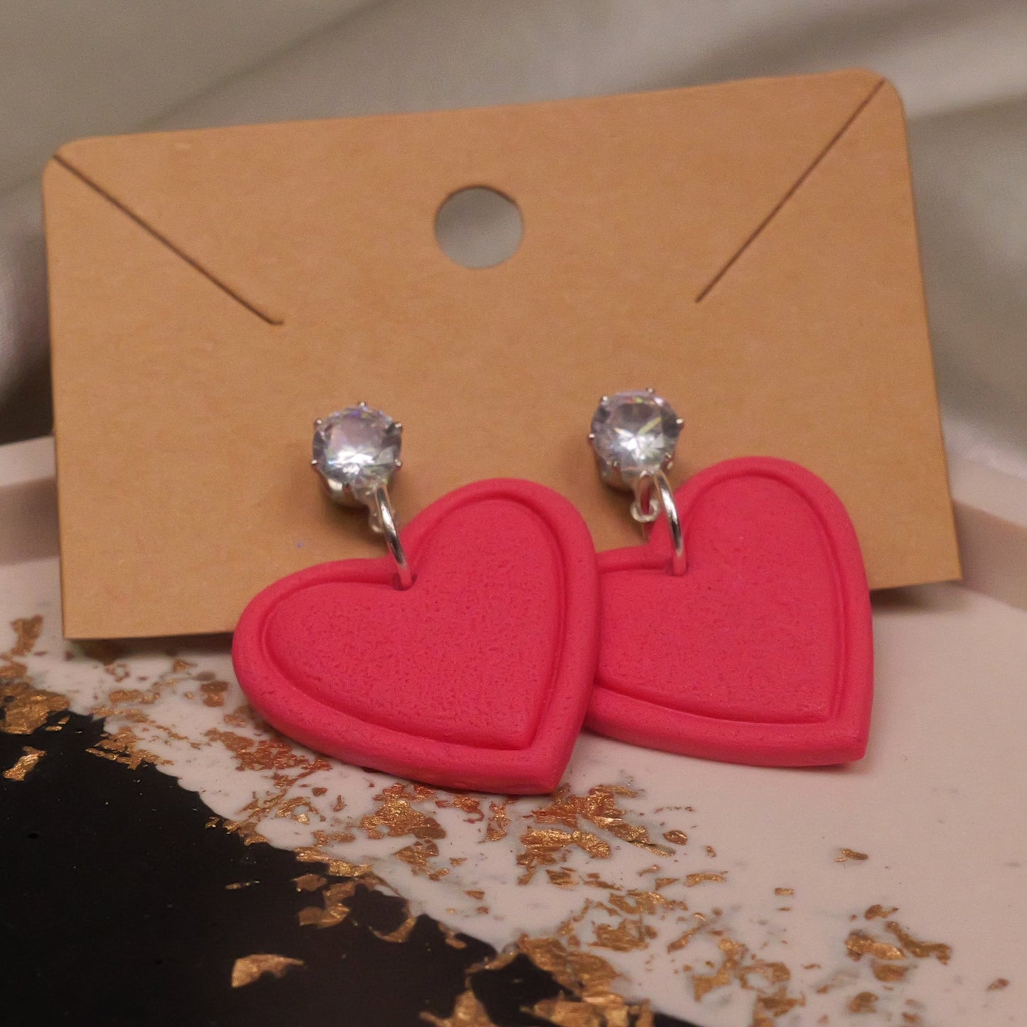 Textured Heart with Cubic Zirconia - Pink