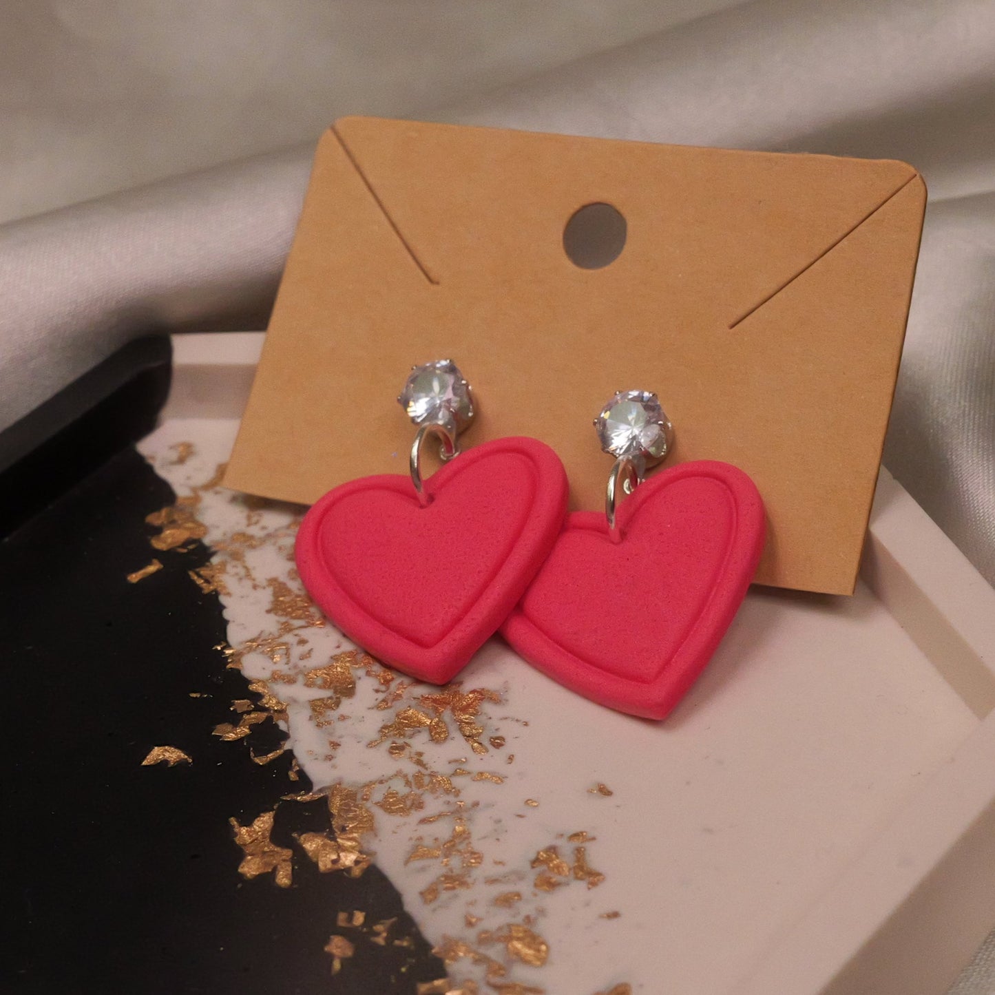 Textured Heart with Cubic Zirconia - Pink