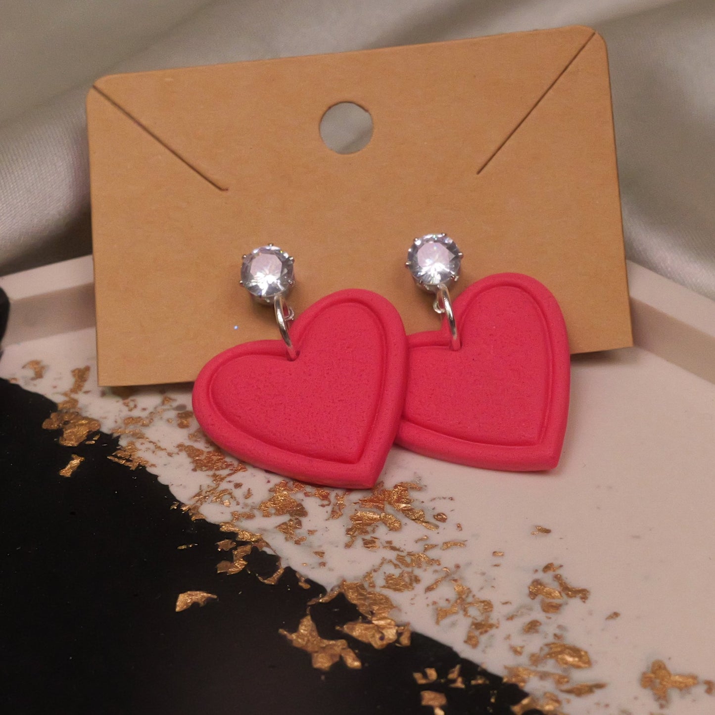 Textured Heart with Cubic Zirconia - Pink