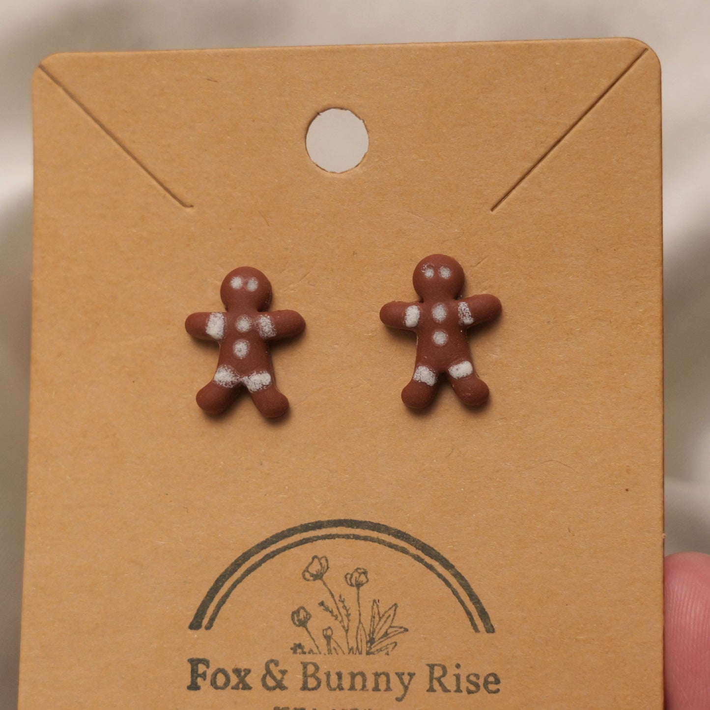 Gingerbread Man with White Details Stud Earrings