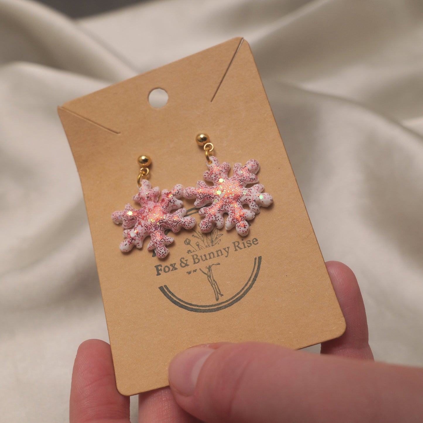 Glitter Snowflakes with Gold Ball Pin Dangle Earrings - Various Colours
