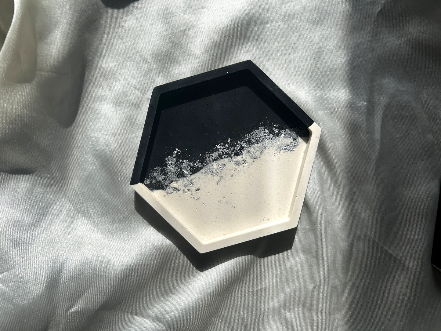Silver Leaf Black and White Coaster - Hexagonal