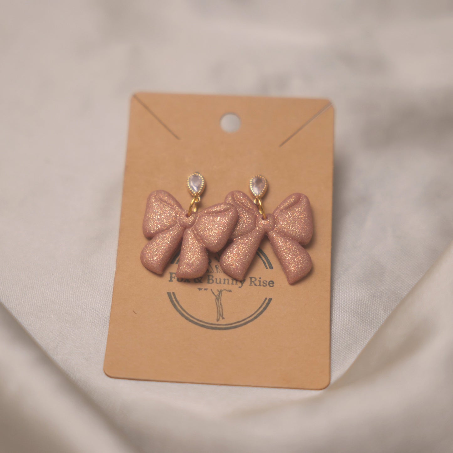 Champagne Shimmery Bow Dangle Earrings