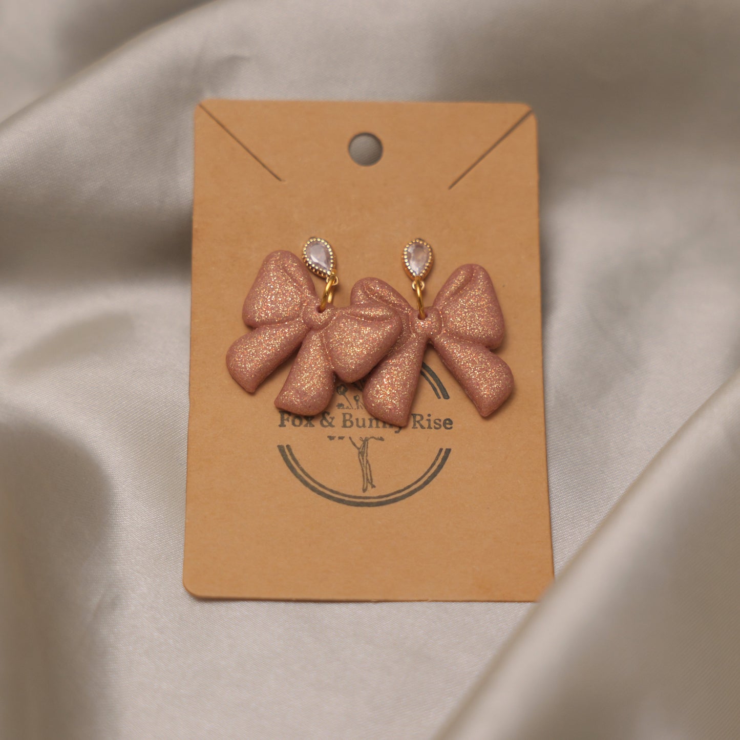 Champagne Shimmery Bow Dangle Earrings