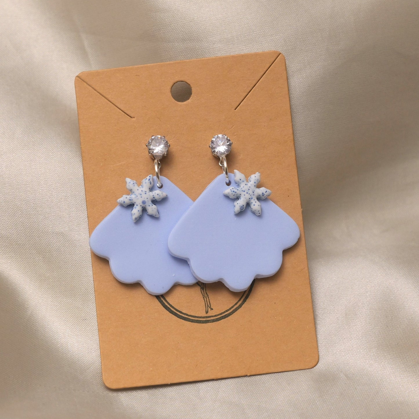 Baby Blue Dangles with Glittery Snowflakes and Cubic Zirconia