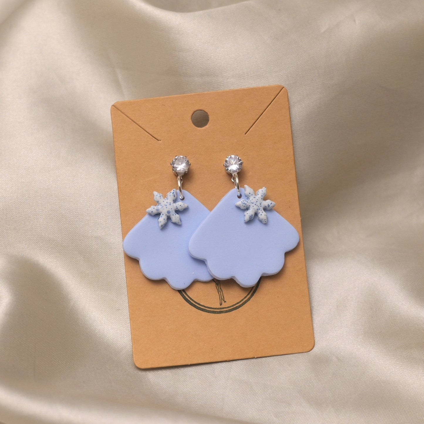 Baby Blue Dangles with Glittery Snowflakes and Cubic Zirconia