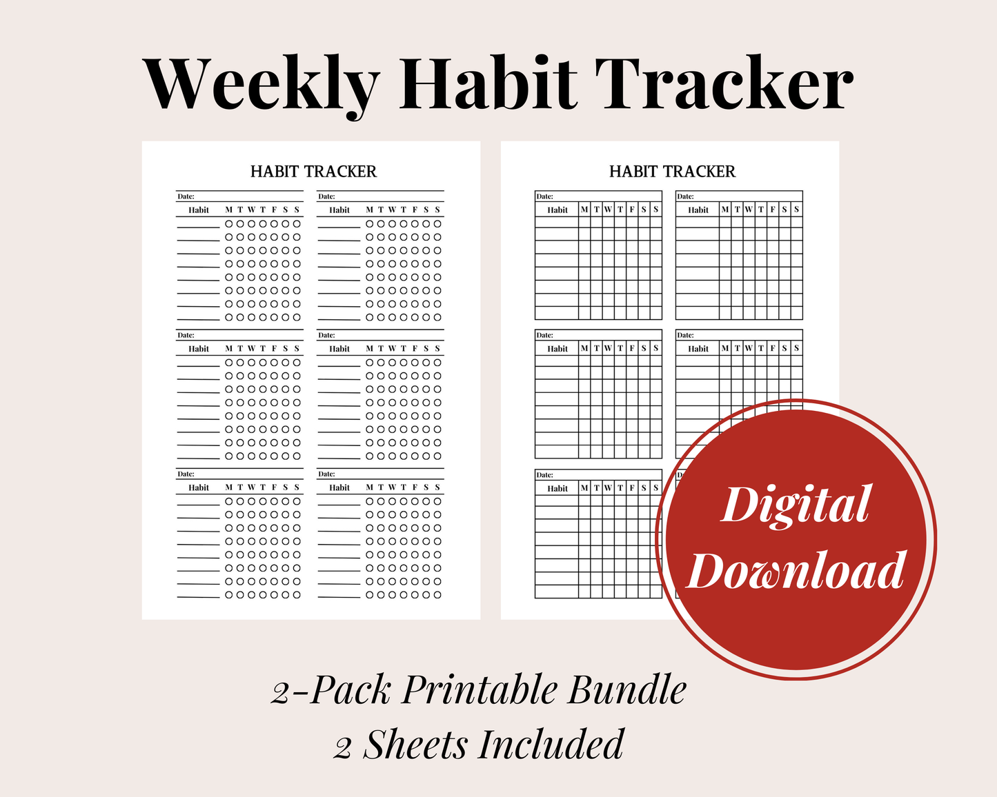 Multi Minimalistic Habit Tracker, Digital Download, 2 Sheets