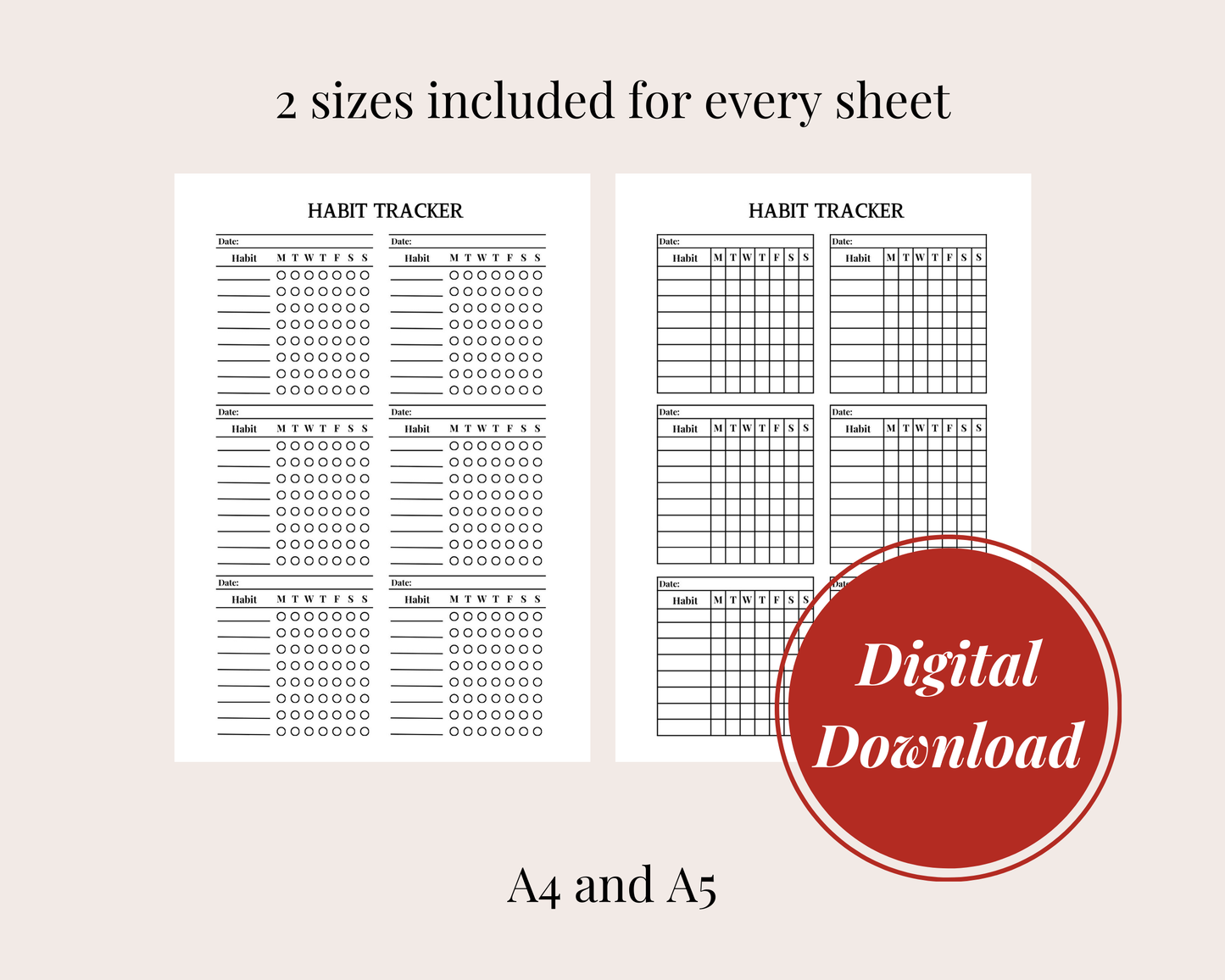 Multi Minimalistic Habit Tracker, Digital Download, 2 Sheets