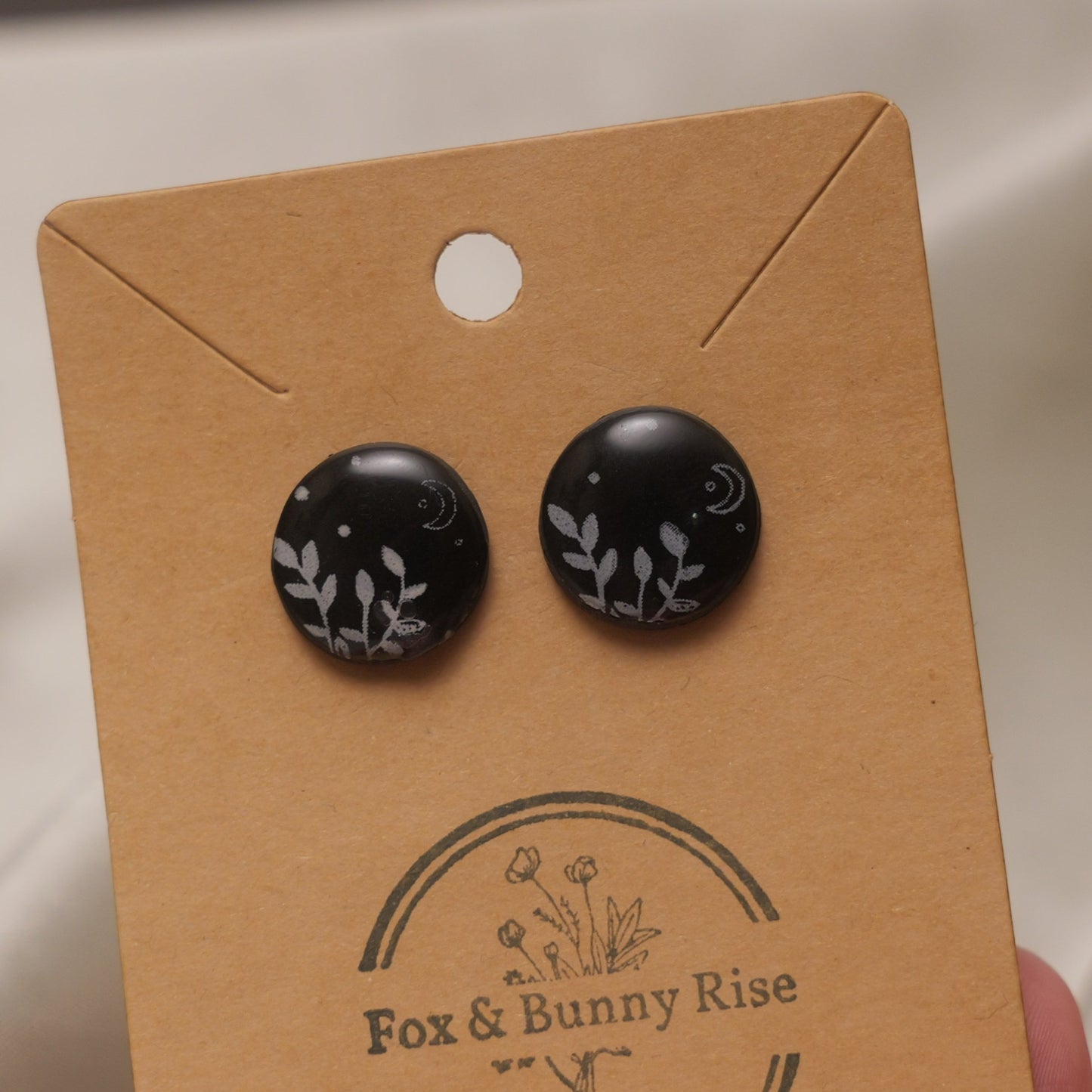 Black with White Nature Design Stud Earrings