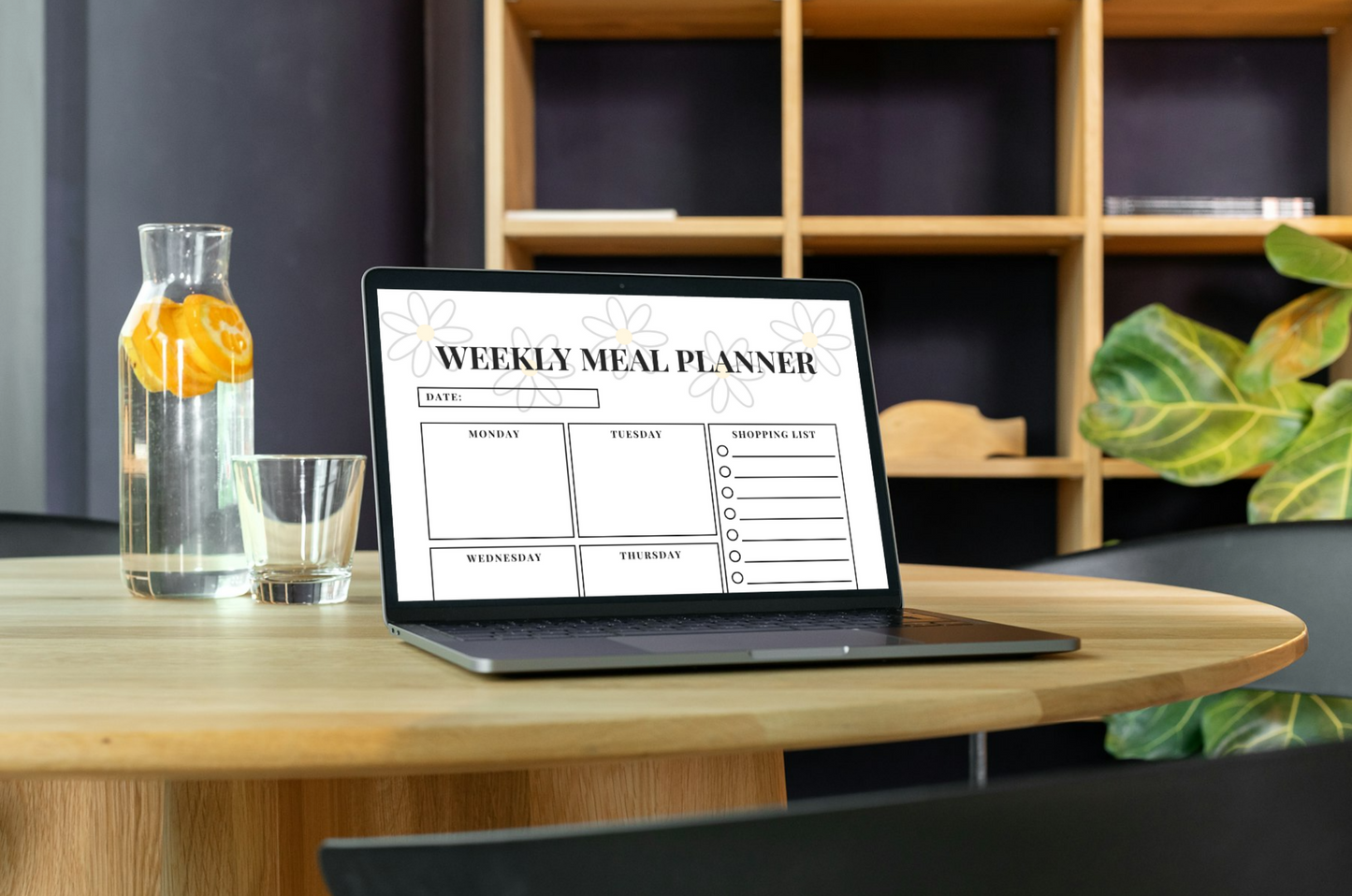 Daisy Weekly Meal Planner + Shopping List, Digital Download, 2 Sheets