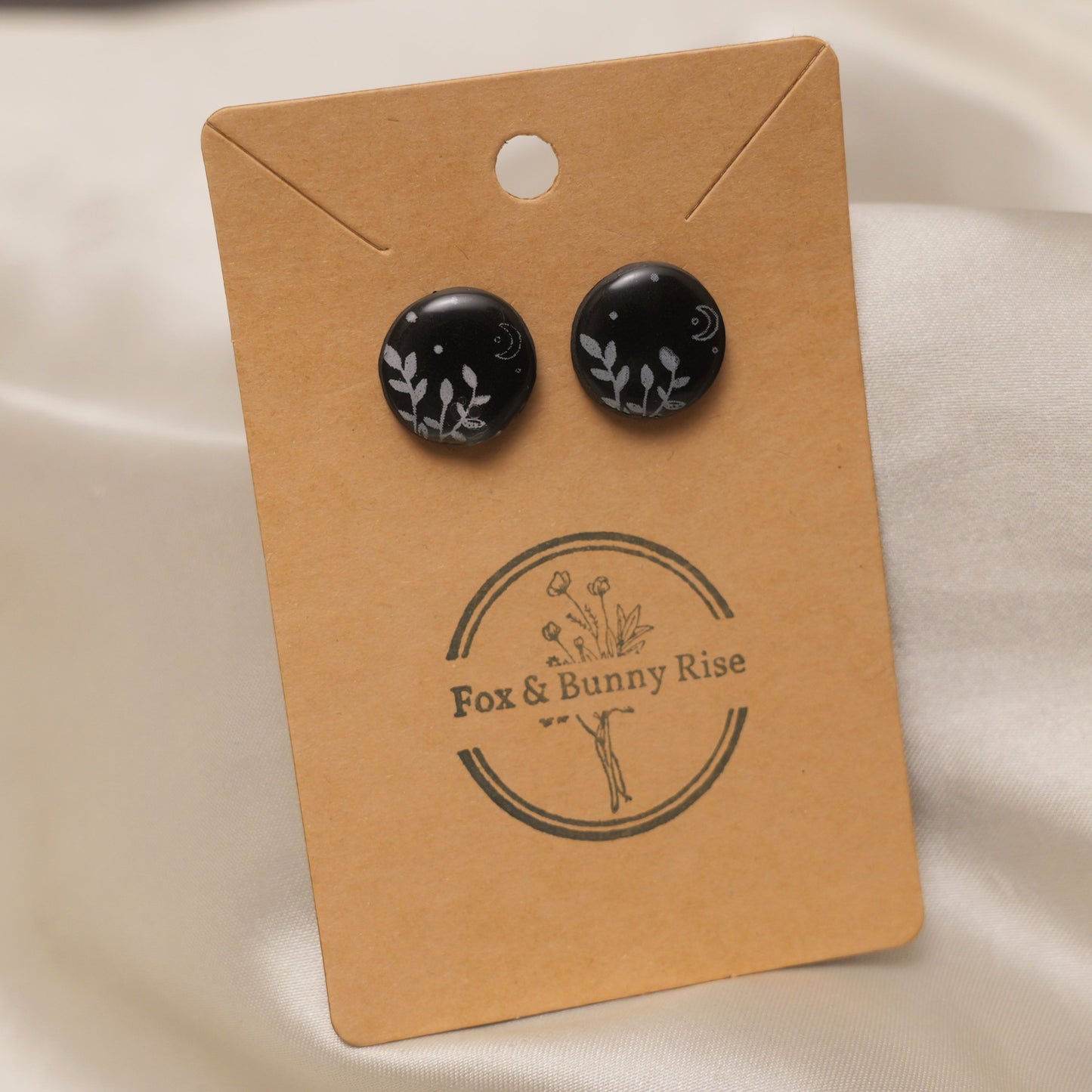 Black with White Nature Design Stud Earrings