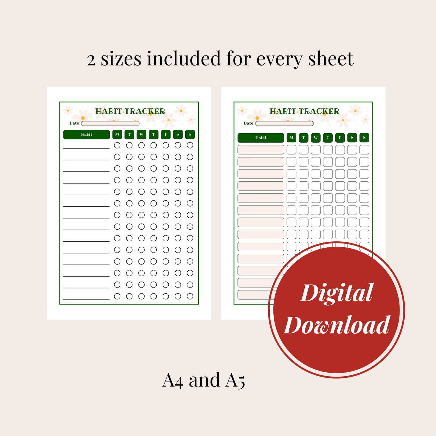 Cute Flower Habit Tracker, Digital Download, 2 Sheets