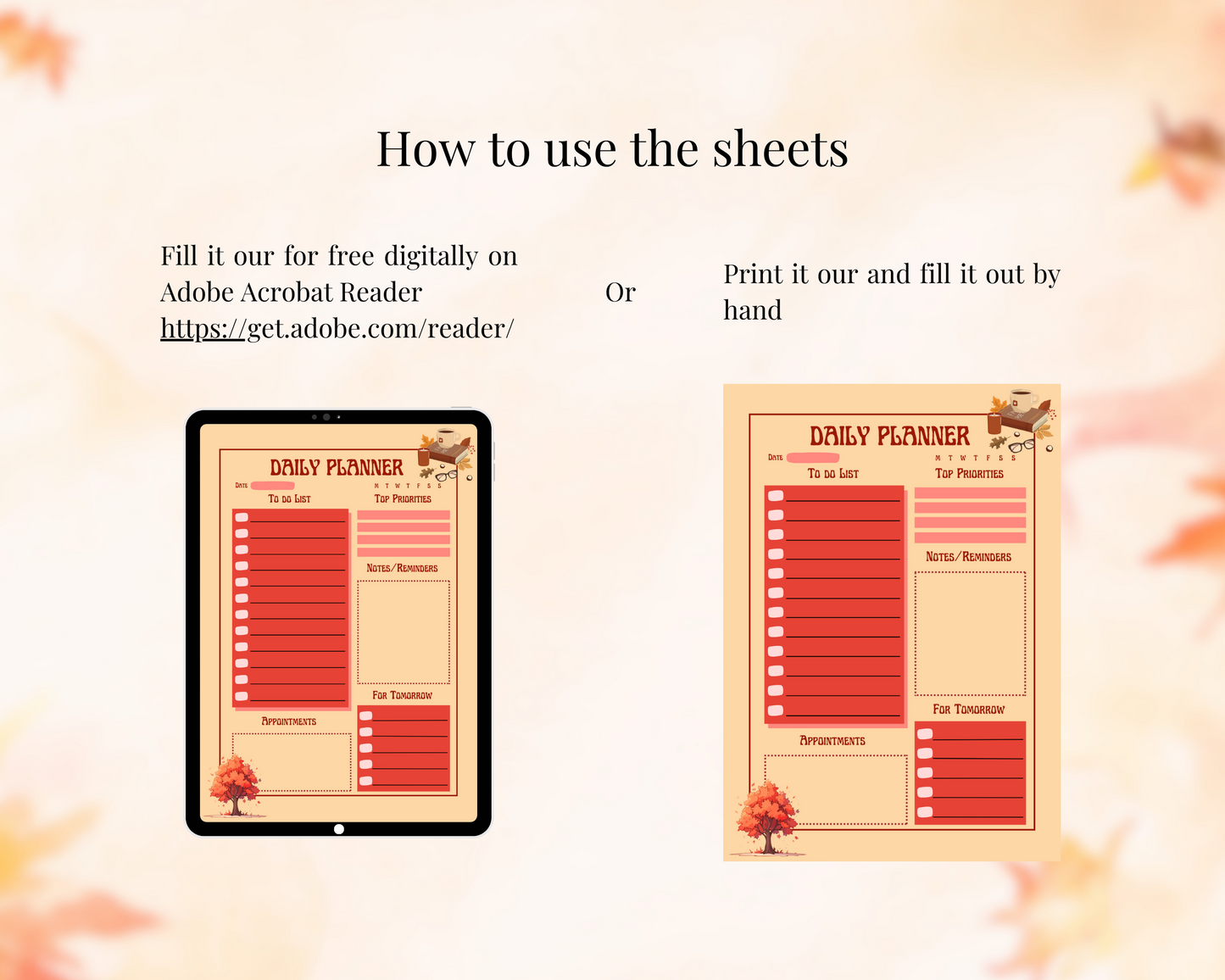 Autumnal Daily Digital Planner Bundle, Digital Download, 6 Sheets