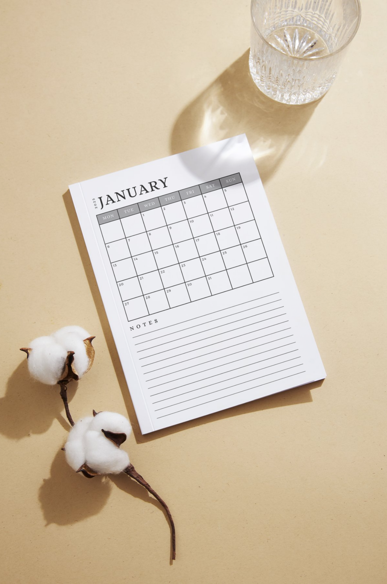 2025 Digital Printable Calendar with Notes, A4/A5 Size Digital Download, PDF Download/ Month At A Glance - Grey