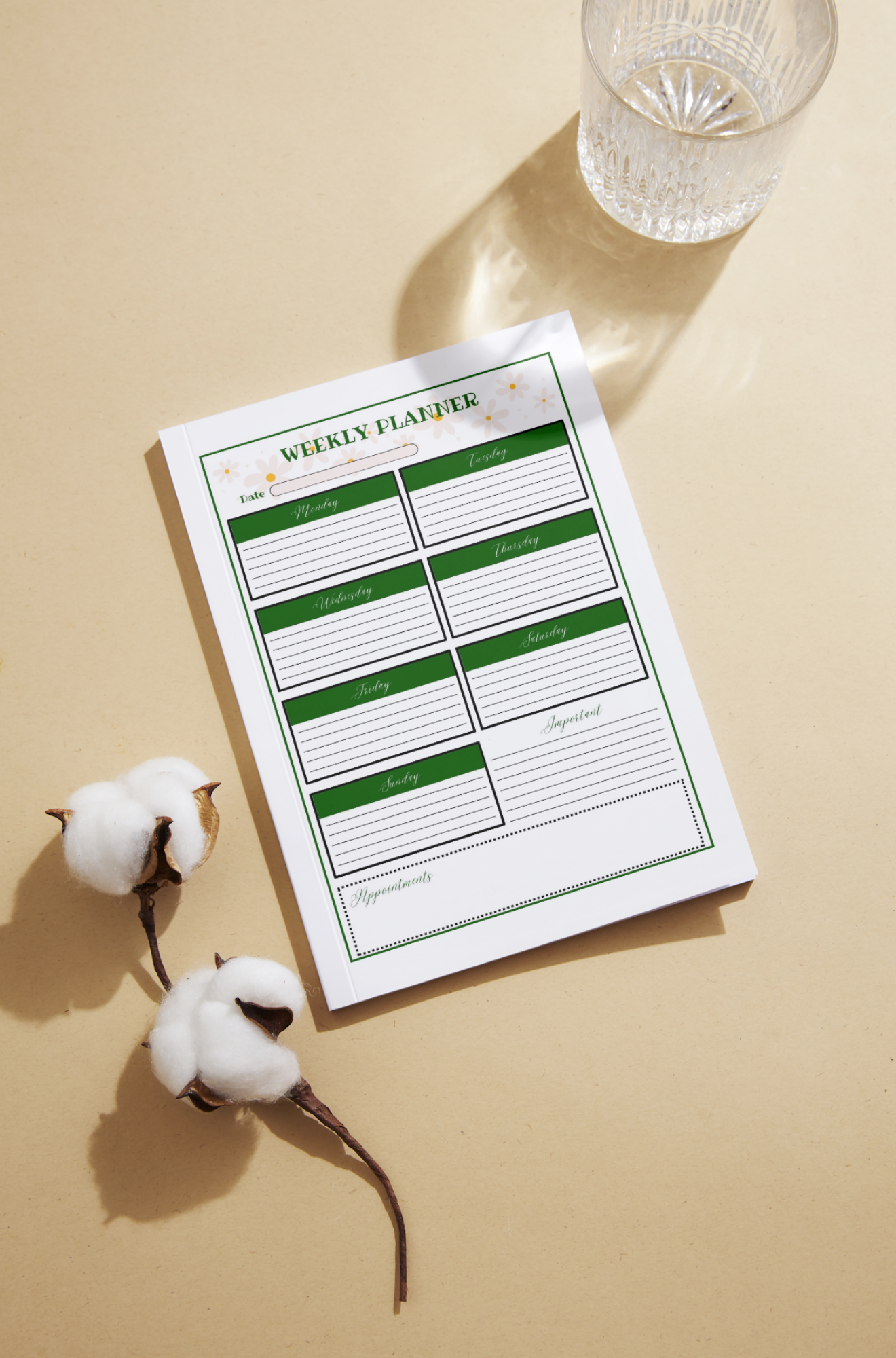 Cute Flower Weekly Planner with Habit Tracker, Digital Download, 2 Sheets