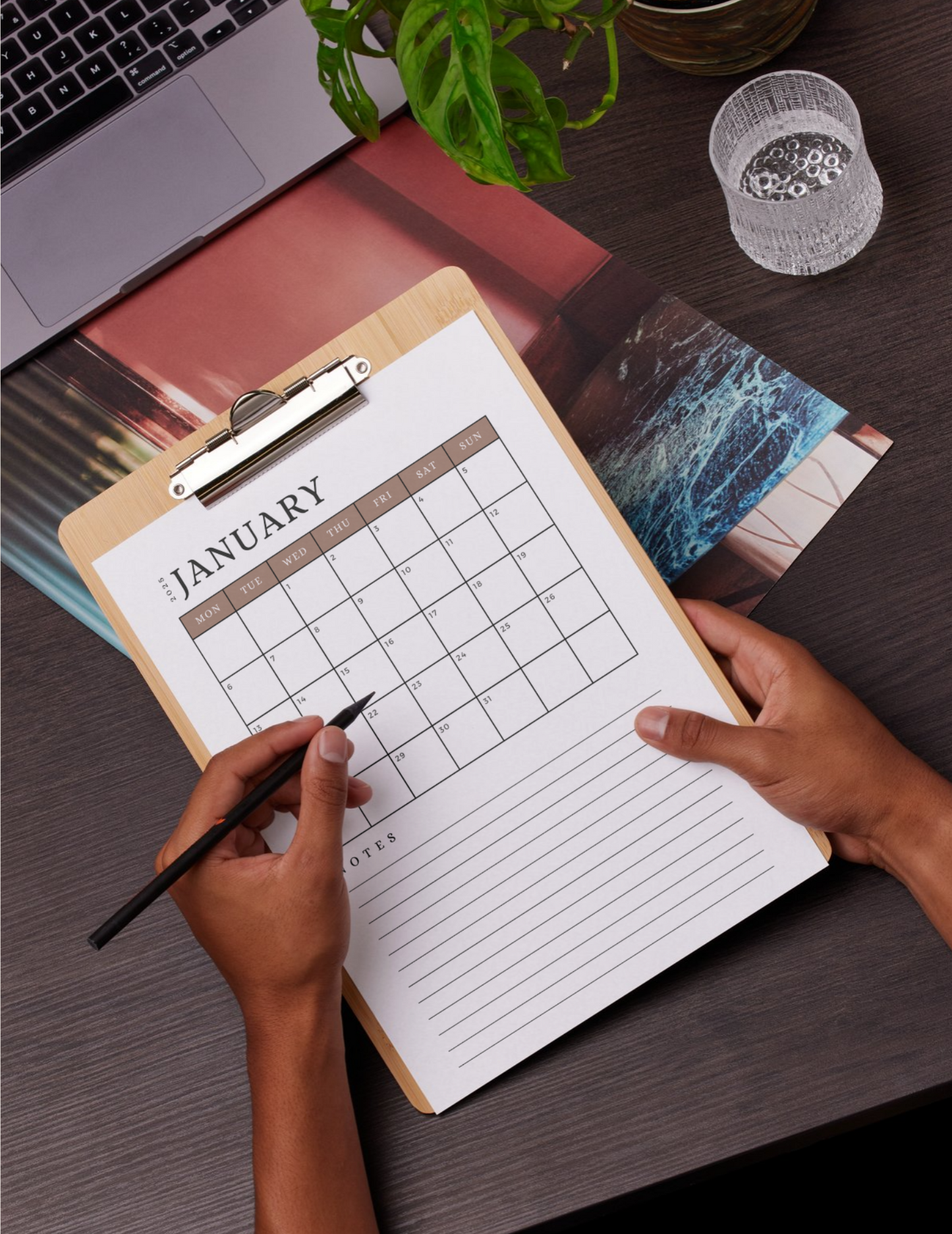 2025 Digital Printable Calendar with Notes, A4/A5 Size Digital Download, PDF Download/ Month At A Glance - Mocha Mousse