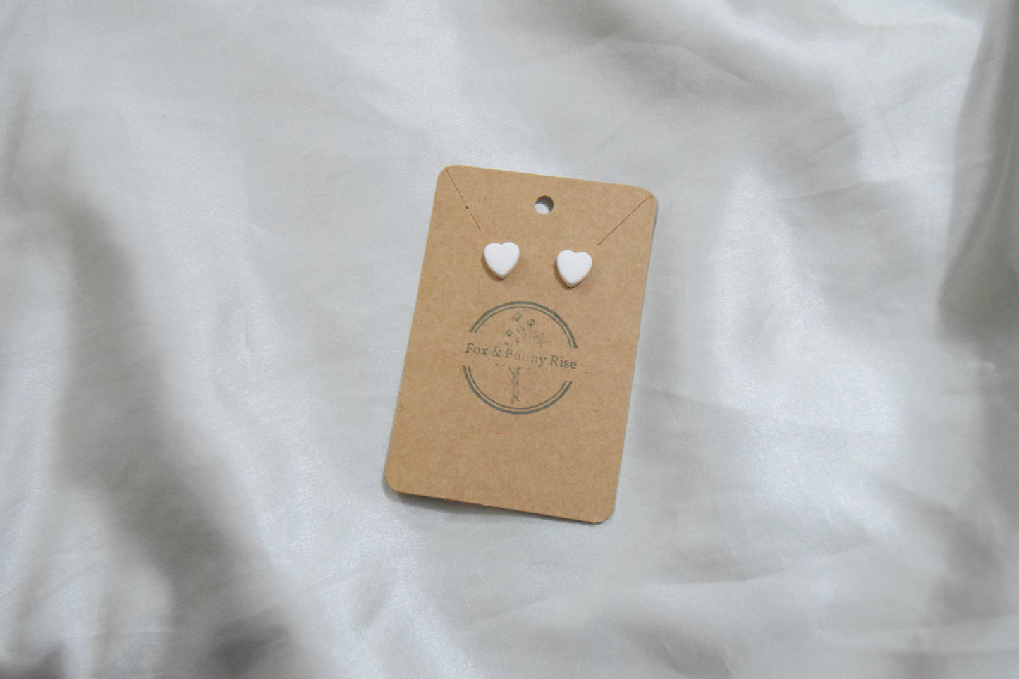 Polymer Clay White Heart Studs