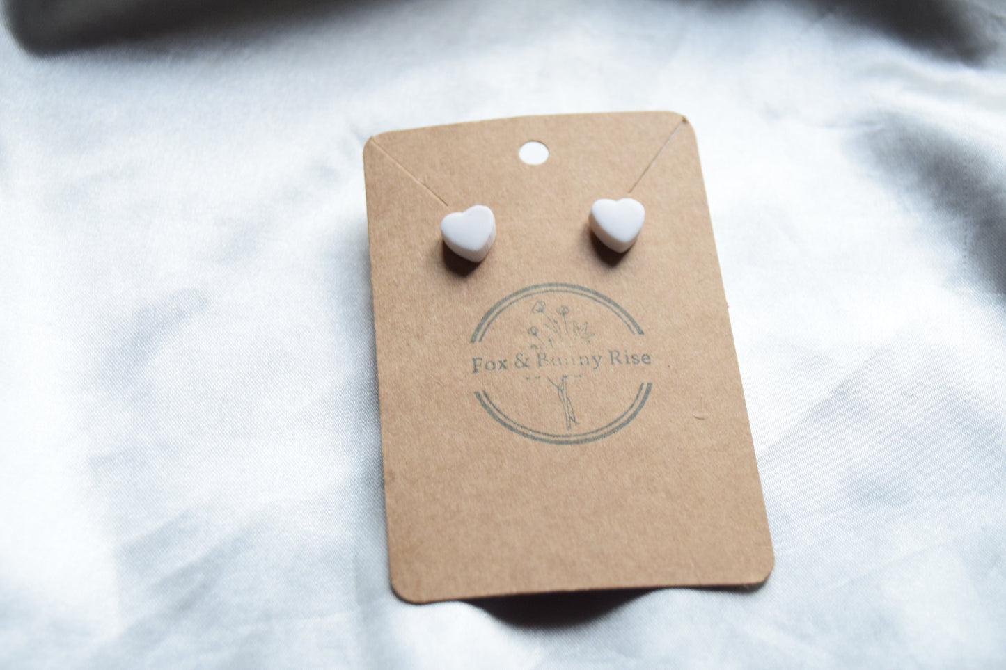 Polymer Clay White Heart Studs