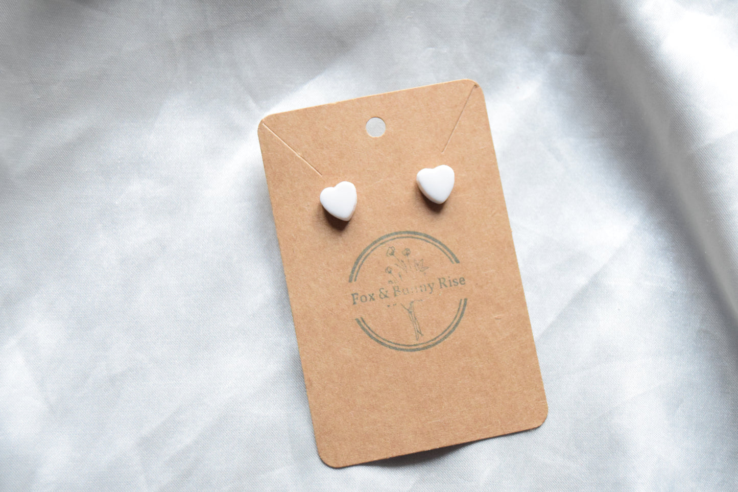 Polymer Clay White Heart Studs