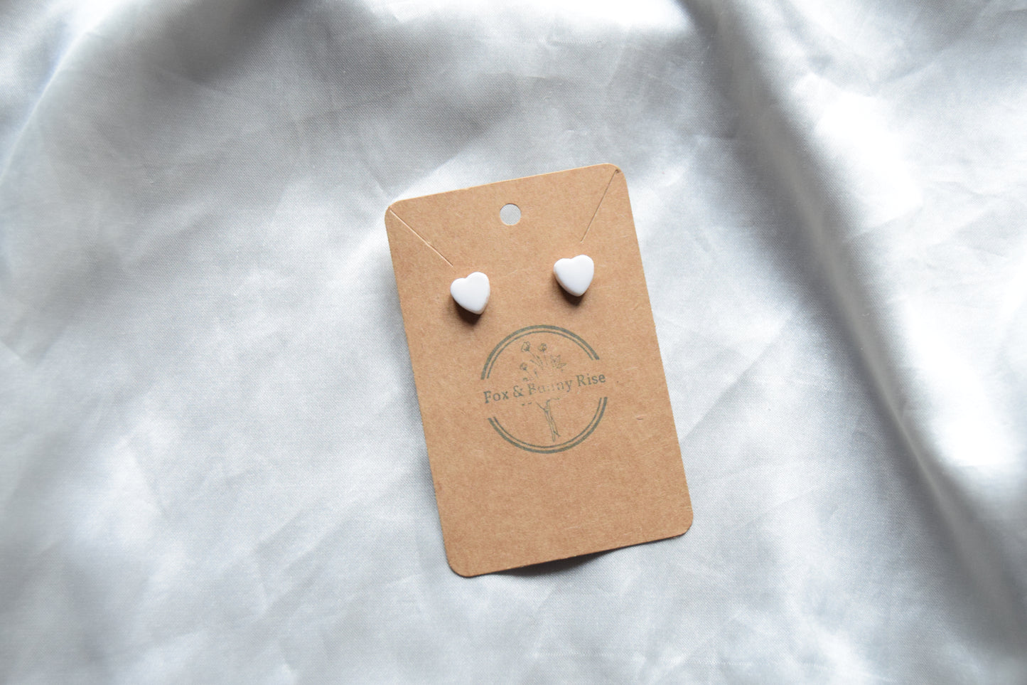 Polymer Clay White Heart Studs