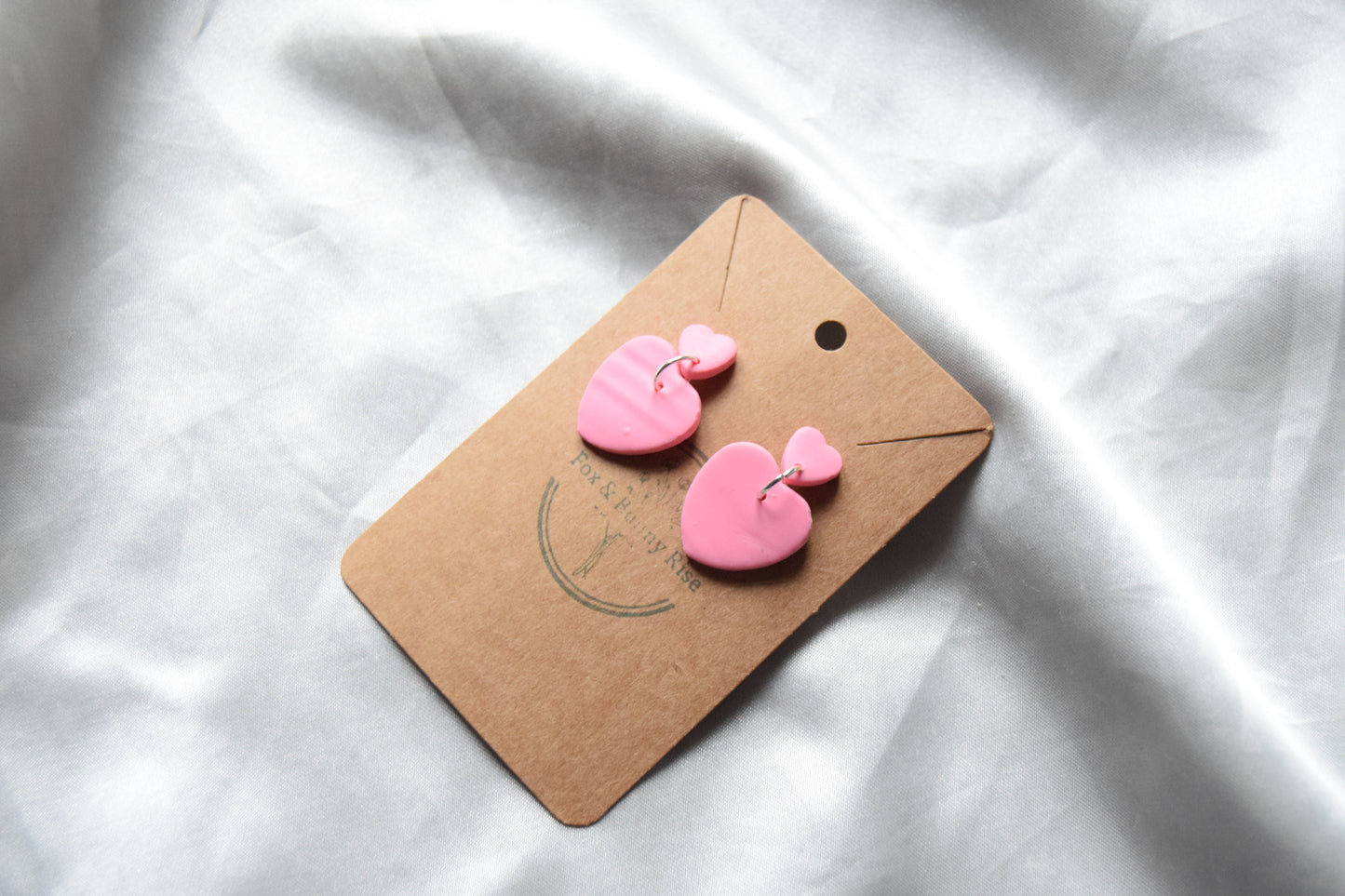 Polymer Clay Pink Dangling Heart Studs