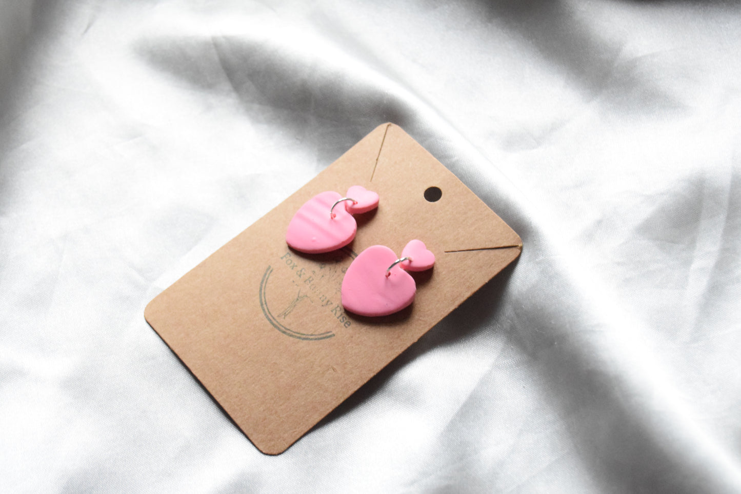 Polymer Clay Pink Dangling Heart Studs
