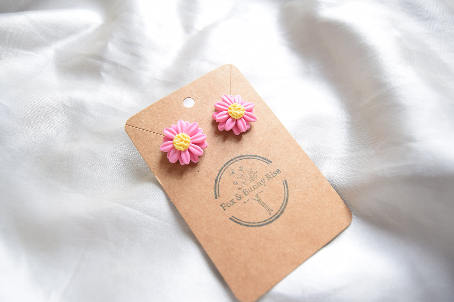 Polymer Clay Pastel Pink Double Daisy Studs