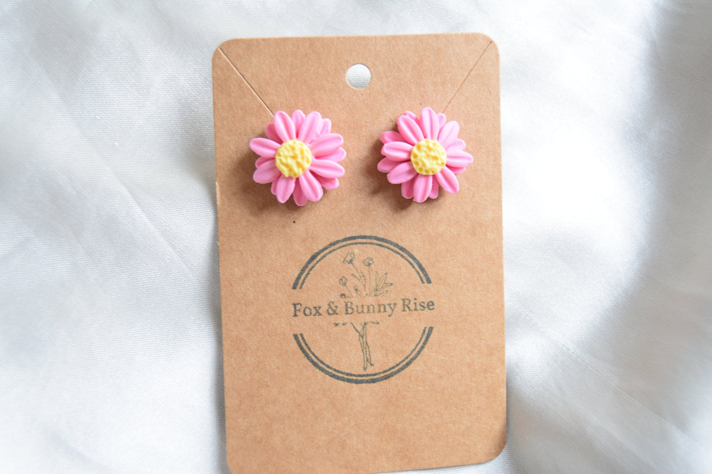 Polymer Clay Pastel Pink Double Daisy Studs