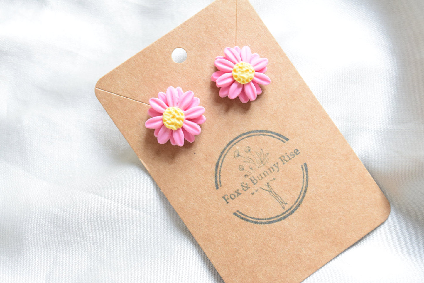 Polymer Clay Pastel Pink Double Daisy Studs