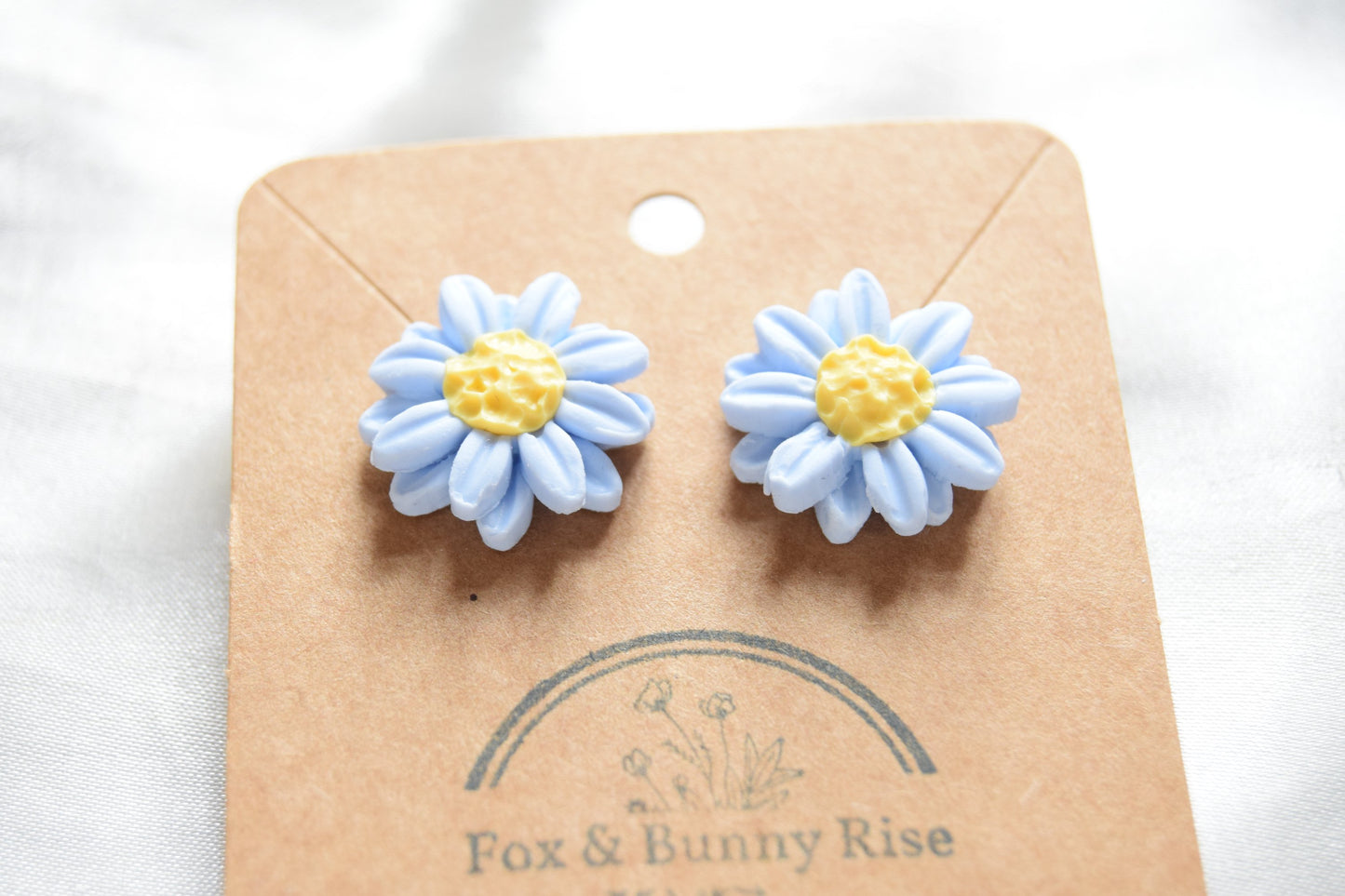 Polymer Clay Pastel Blue Double Daisy Studs