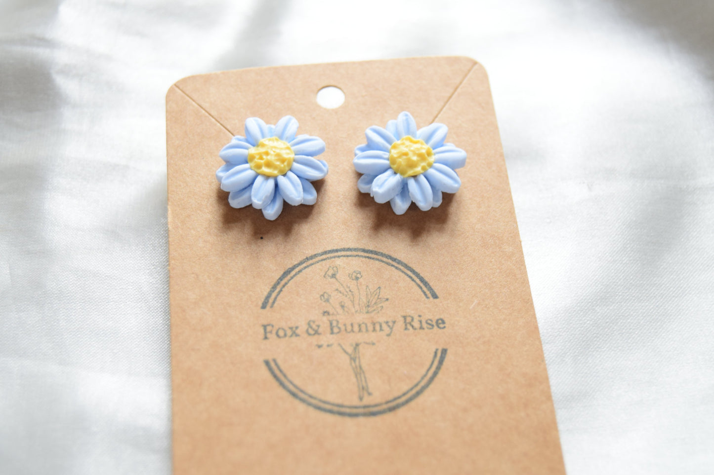Polymer Clay Pastel Blue Double Daisy Studs