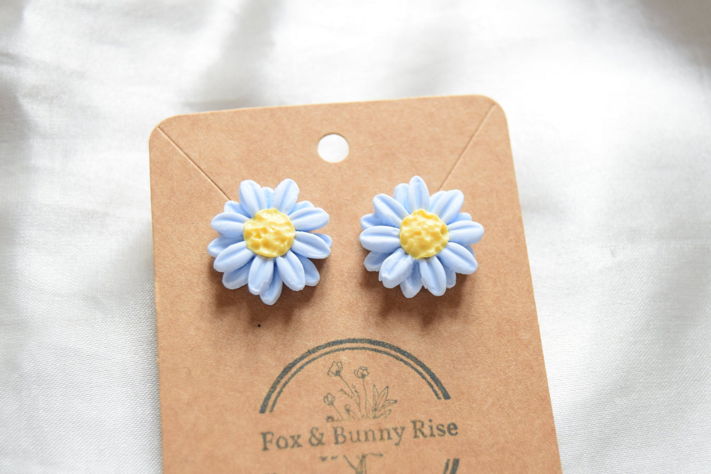 Polymer Clay Pastel Blue Double Daisy Studs