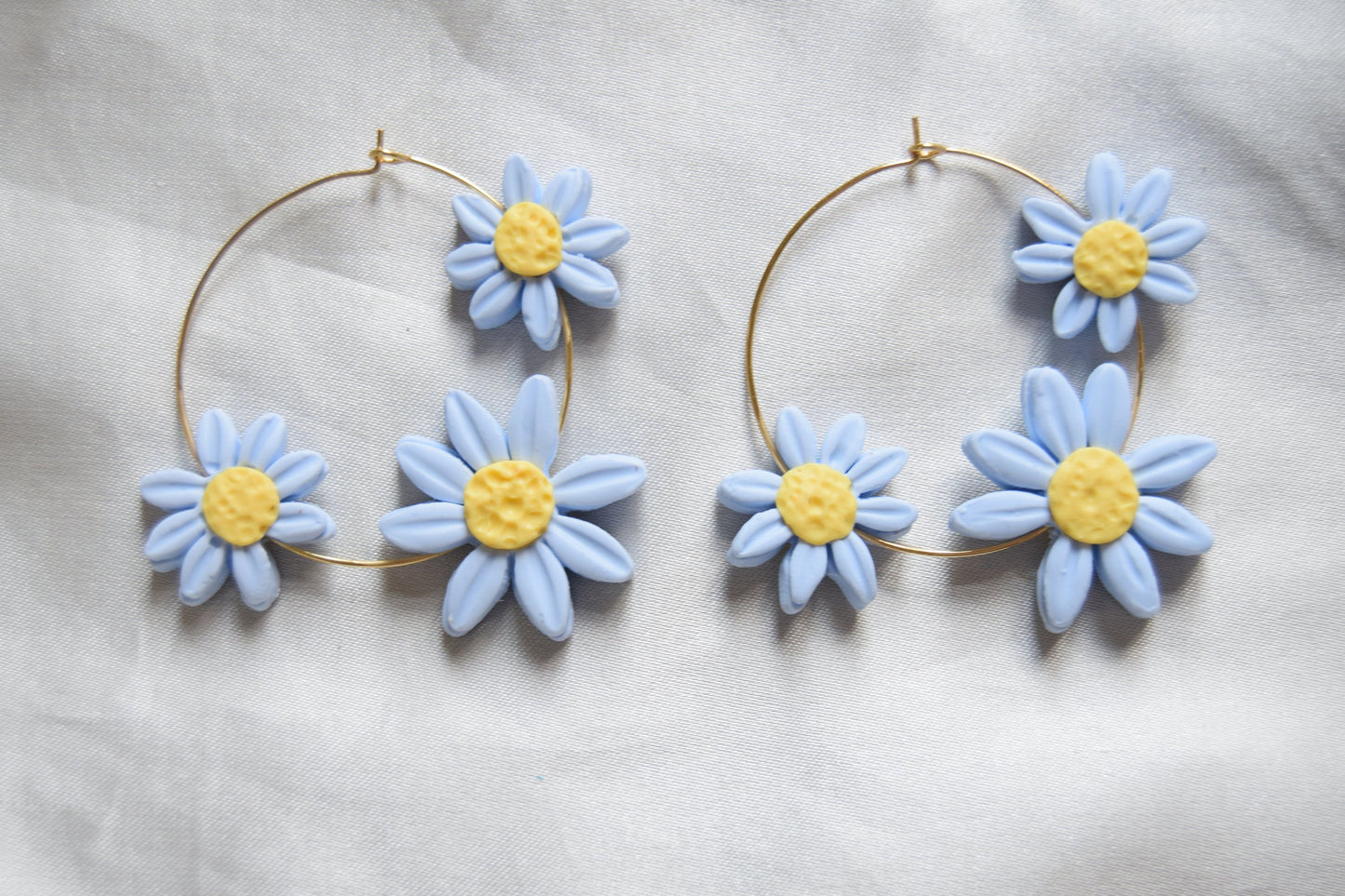 Polymer Clay Pastel Blue Multi Daisy Hoops