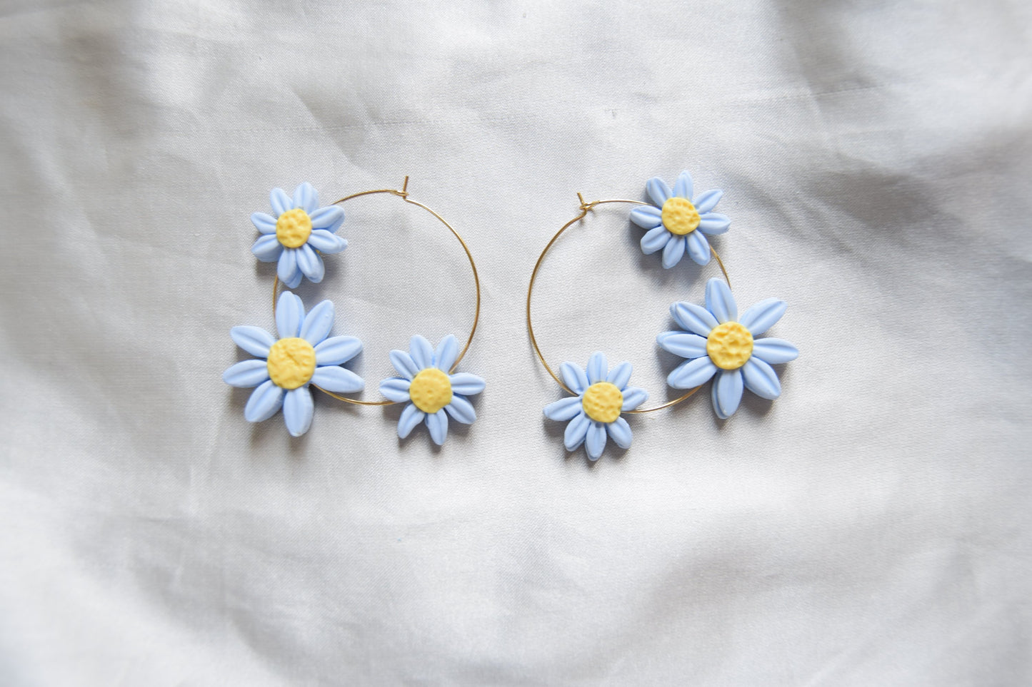 Polymer Clay Pastel Blue Multi Daisy Hoops